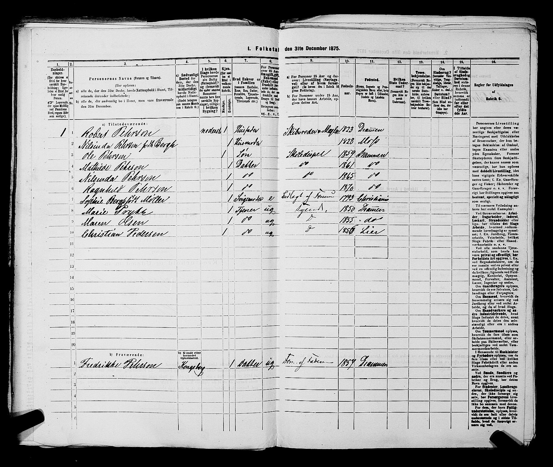 SAKO, Folketelling 1875 for 0602 Drammen kjøpstad, 1875, s. 2043