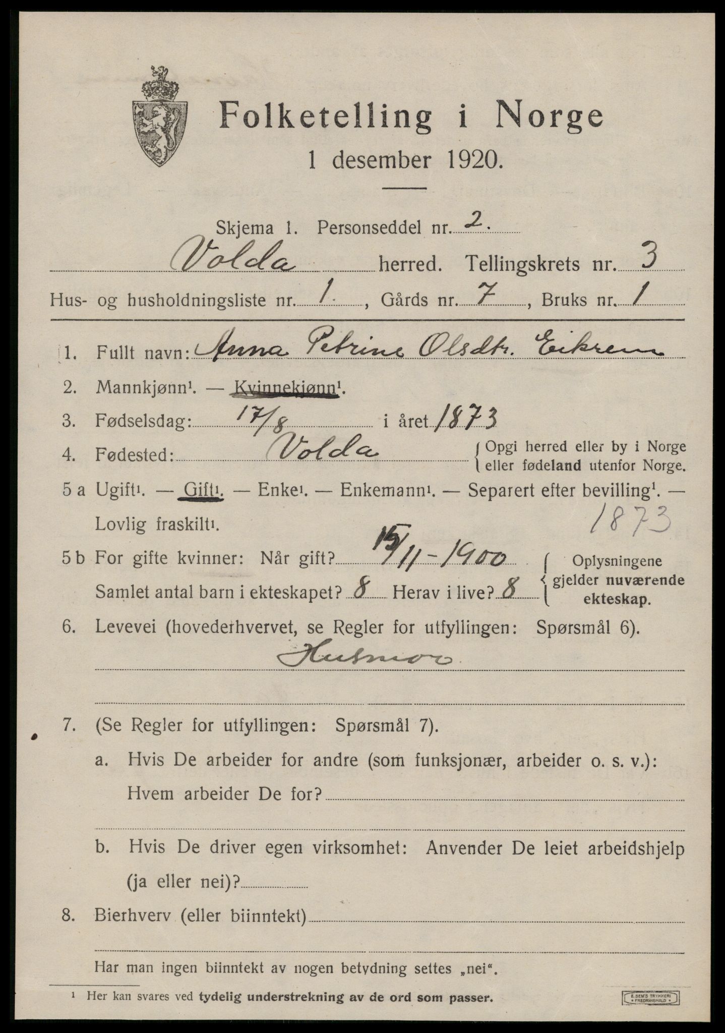 SAT, Folketelling 1920 for 1519 Volda herred, 1920, s. 2320