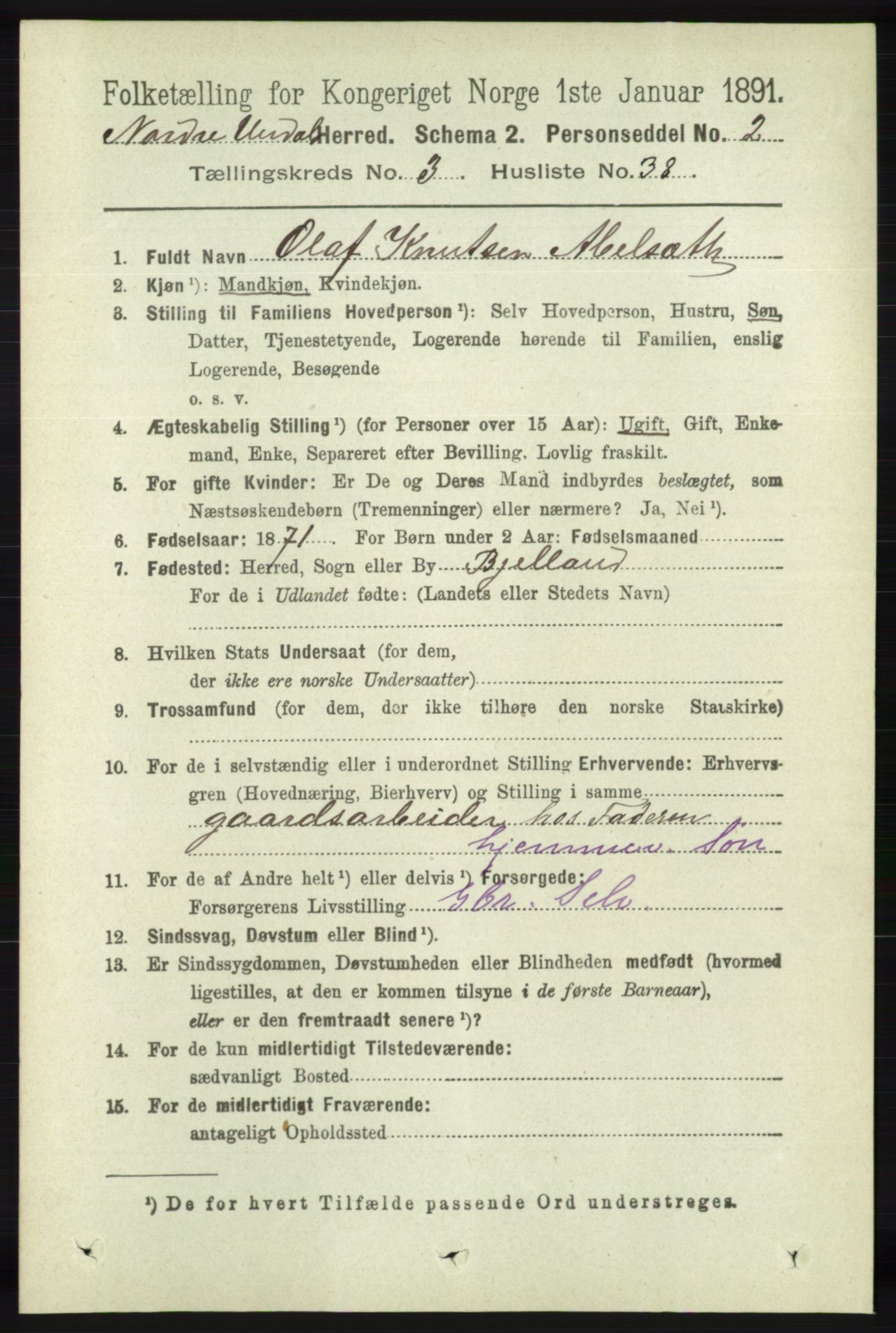 RA, Folketelling 1891 for 1028 Nord-Audnedal herred, 1891, s. 937