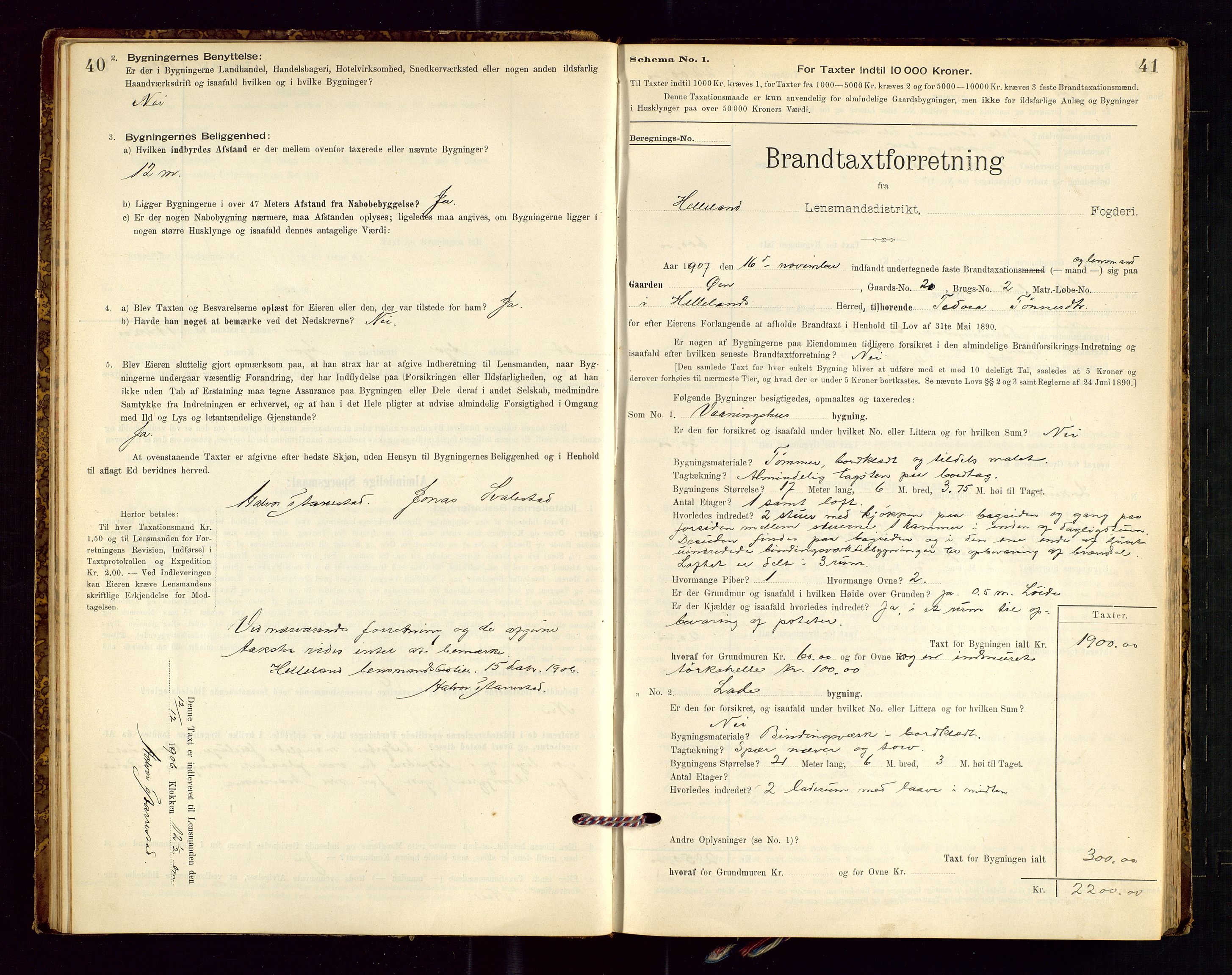 Helleland lensmannskontor, AV/SAST-A-100209/Gob/L0001: "Brandtaxationsprotokol", 1896-1919, s. 40-41