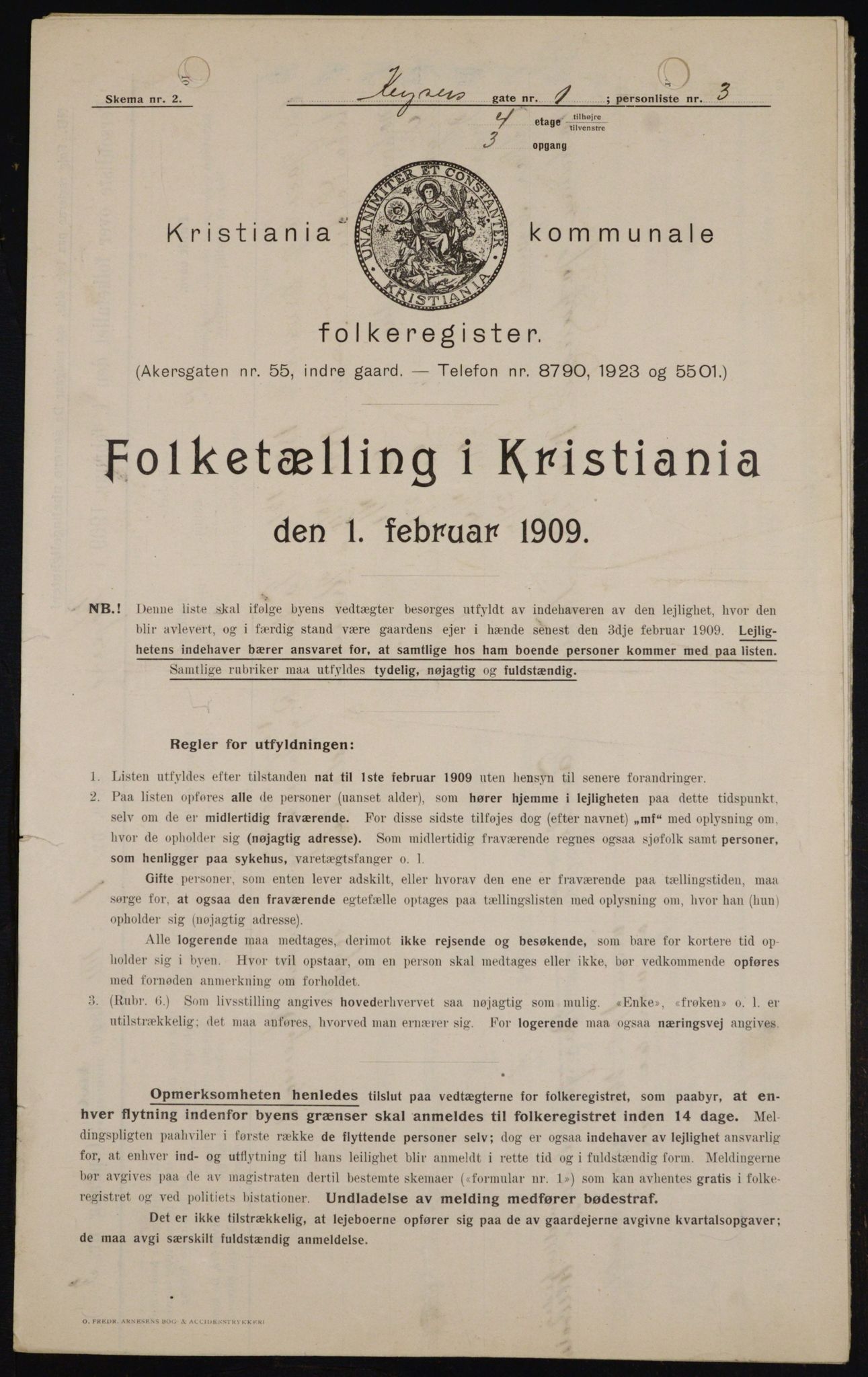 OBA, Kommunal folketelling 1.2.1909 for Kristiania kjøpstad, 1909, s. 44860