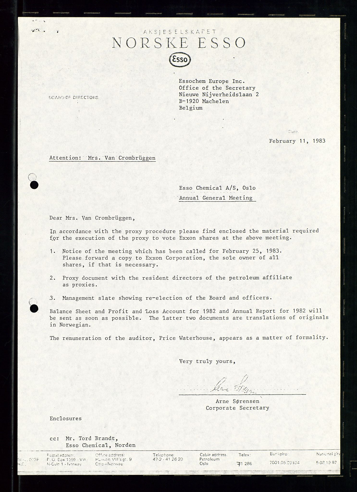 PA 1538 - Exxon Chemical Norge A/S, AV/SAST-A-101958/A/Aa/L0001/0004: Generalforsamlinger og styreprotokoller / Board meetings (styremøter), Generalforsamlinger, Shareholder meetings (aksjonærmøter), 1983-1984