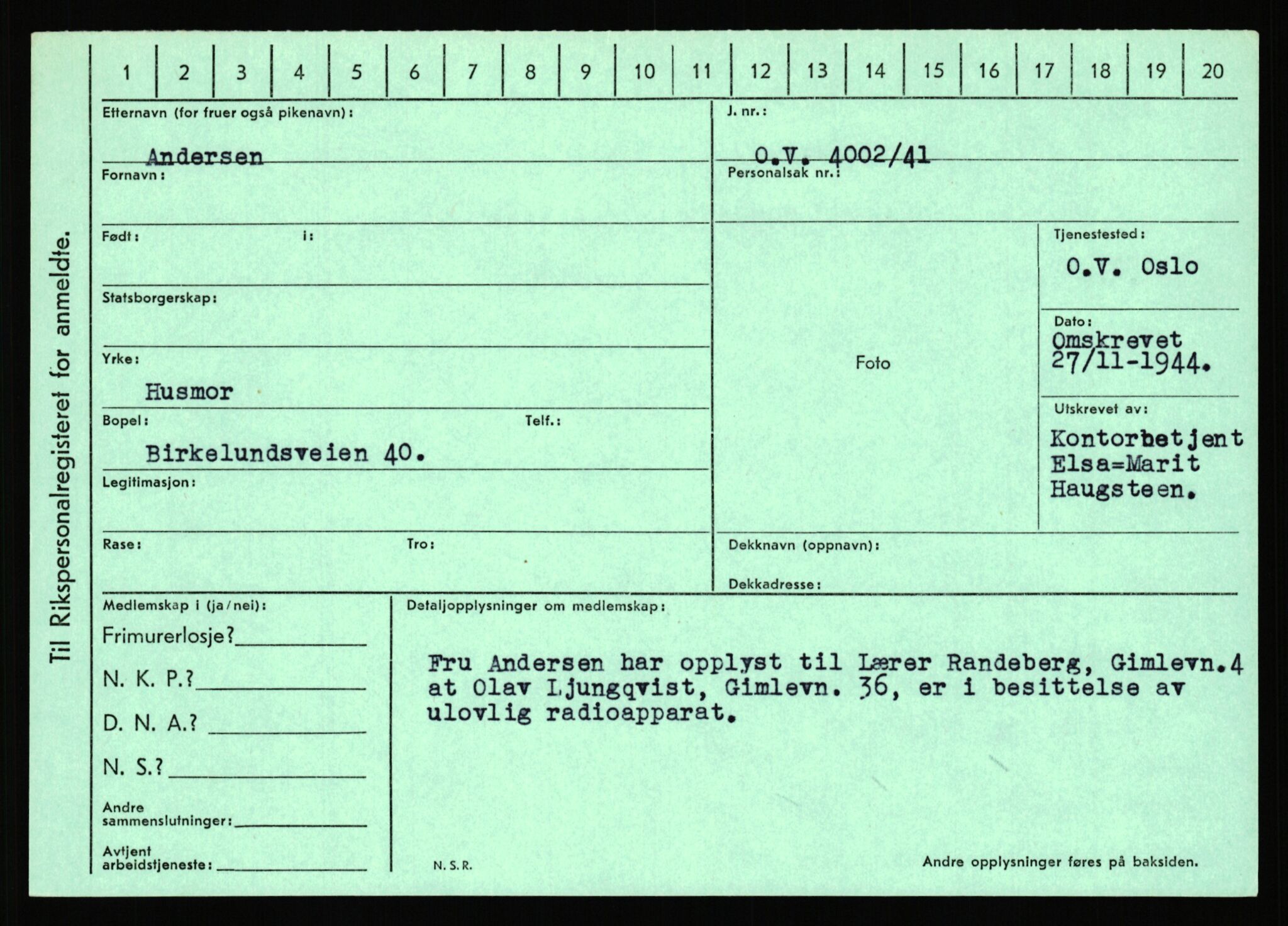 Statspolitiet - Hovedkontoret / Osloavdelingen, AV/RA-S-1329/C/Ca/L0001: Aabakken - Armann, 1943-1945, s. 1941