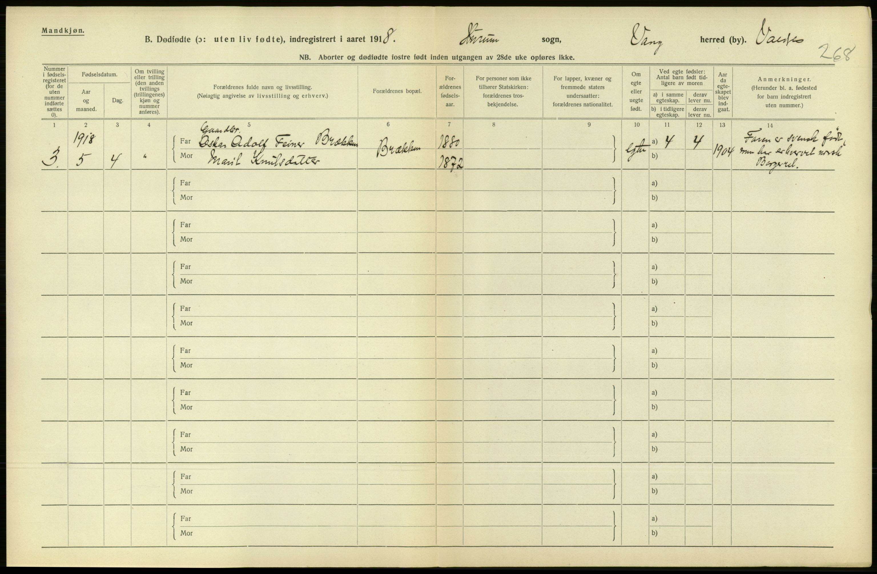 Statistisk sentralbyrå, Sosiodemografiske emner, Befolkning, RA/S-2228/D/Df/Dfb/Dfbh/L0016: Oppland fylke: Gifte, dødfødte. Bygder og byer., 1918, s. 319