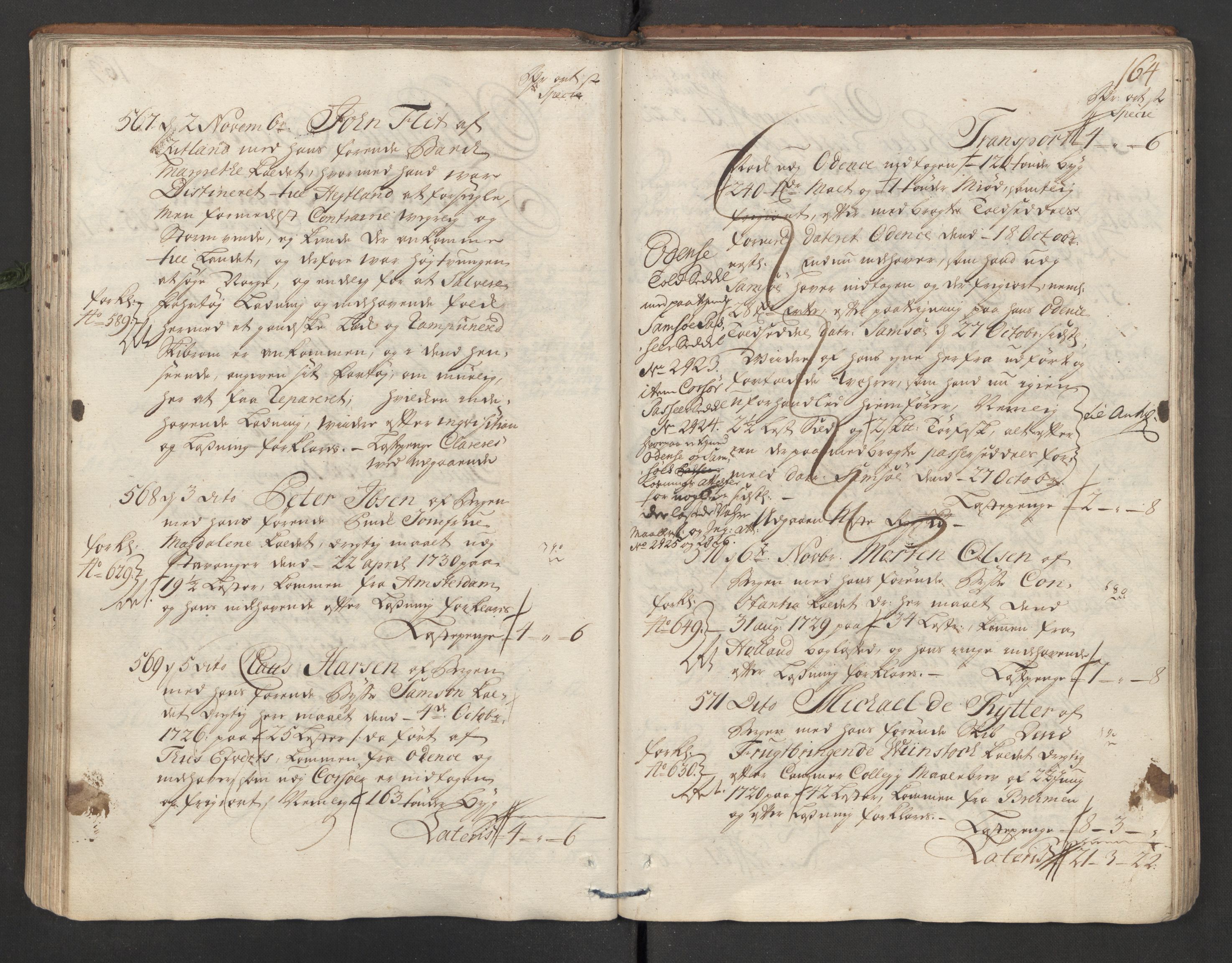 Generaltollkammeret, tollregnskaper, AV/RA-EA-5490/R26/L0016/0001: Tollregnskaper Bergen A / Inngående hovedtollbok, 1731, s. 163b-164a