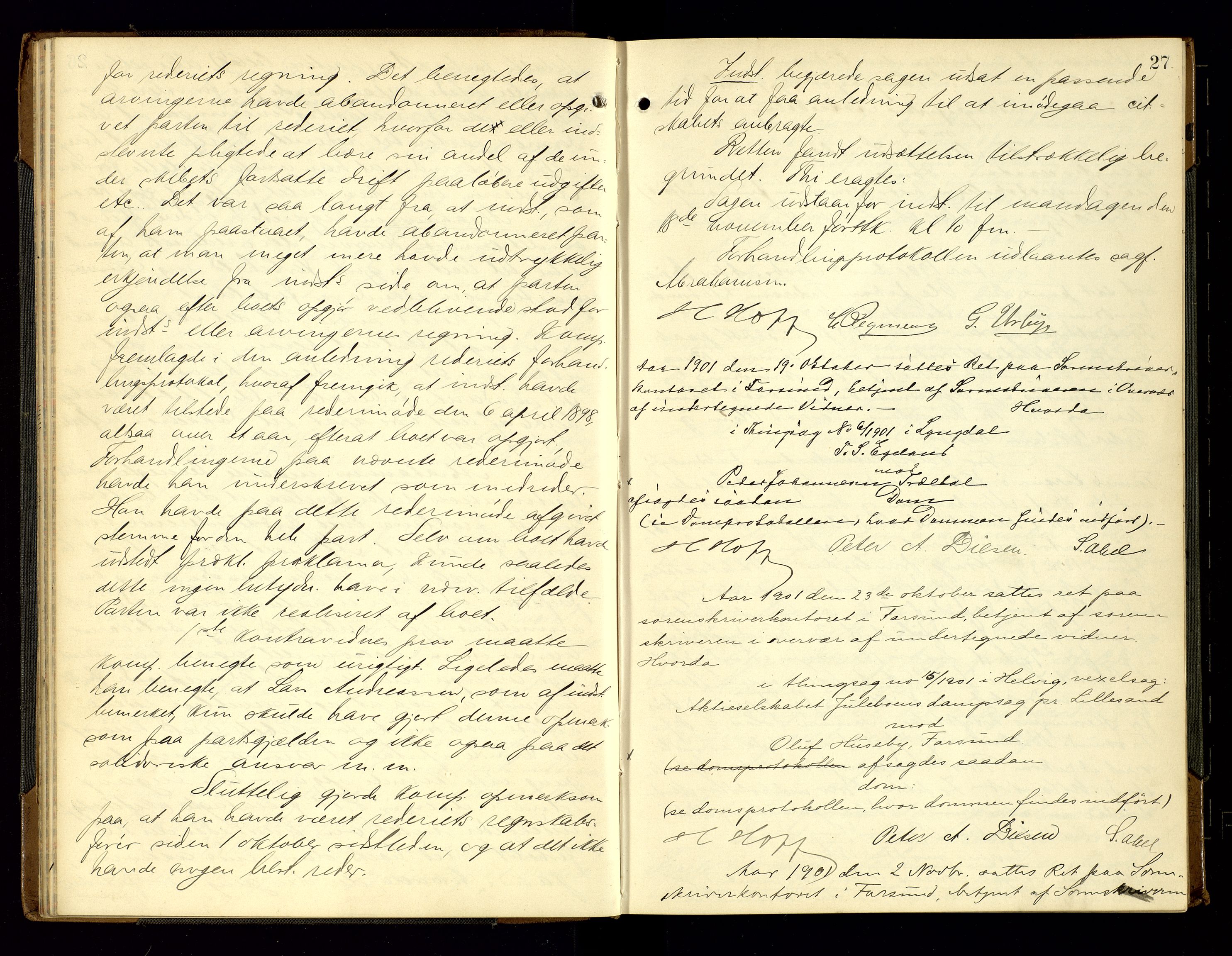 Lyngdal sorenskriveri, AV/SAK-1221-0004/F/Fb/L0093: Ekstrarettsprotokoll nr. 29, 1901-1904, s. 27