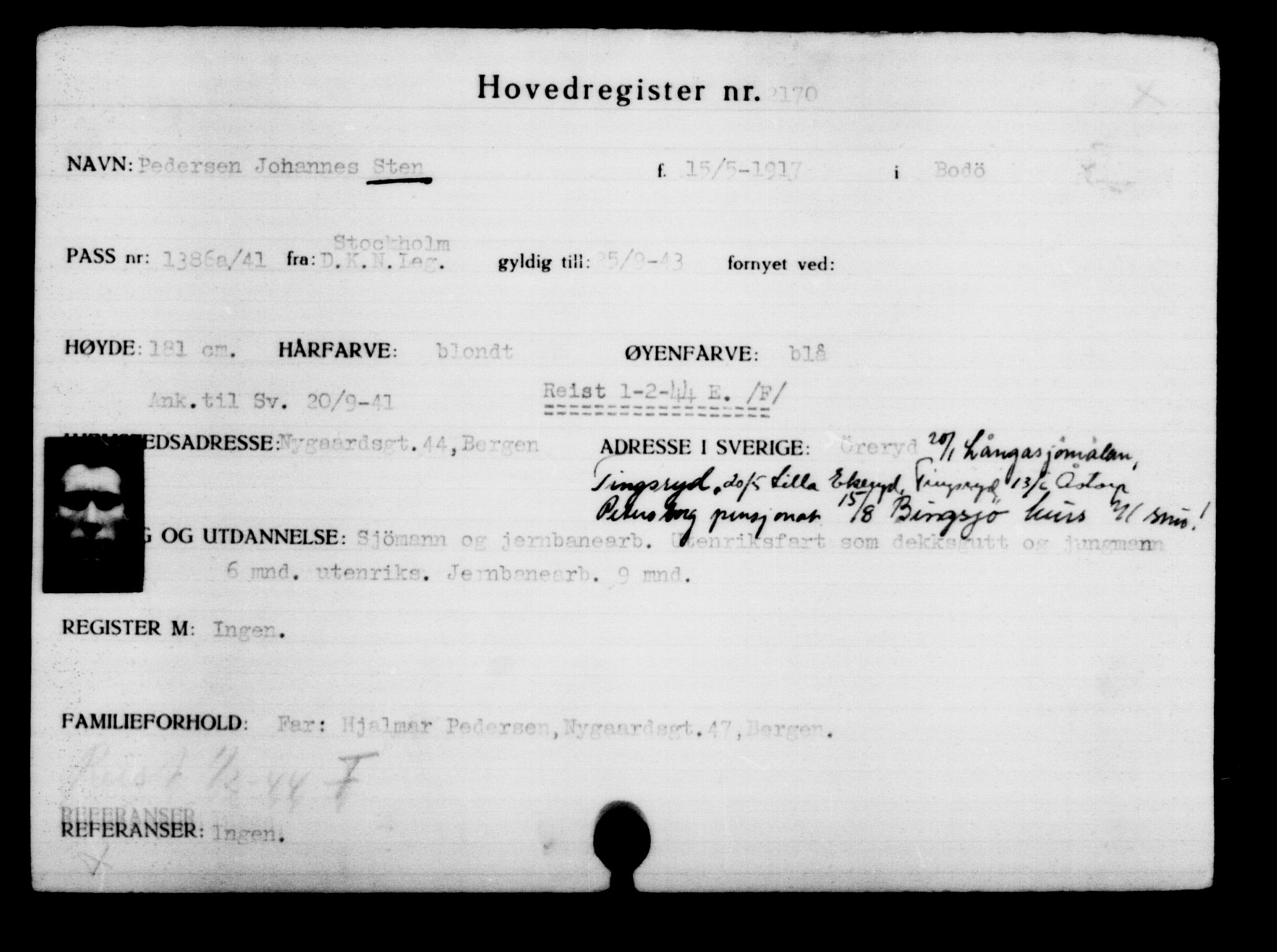 Utenriksstasjonene, Legasjonen i Stockholm, Flyktningkontoret, AV/RA-S-6753/V/Va/L0003: Kjesäterkartoteket, flyktninger med registreringsnr. 2001-3495, 1940-1945, s. 237