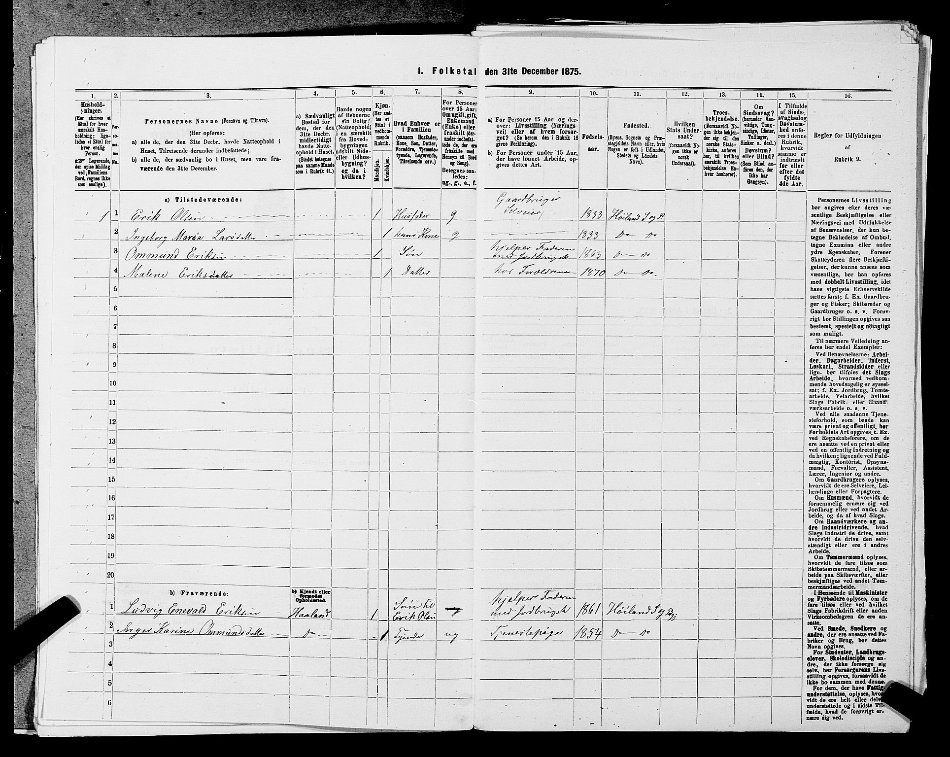 SAST, Folketelling 1875 for 1123L Høyland prestegjeld, Høyland sokn, 1875, s. 968