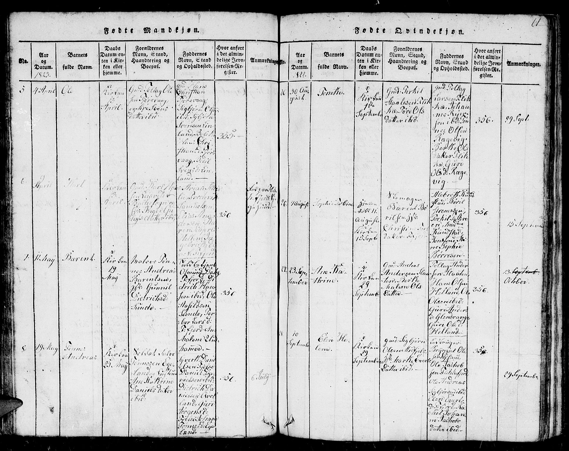 Flekkefjord sokneprestkontor, AV/SAK-1111-0012/F/Fb/Fbc/L0003: Klokkerbok nr. B 3, 1815-1826, s. 61