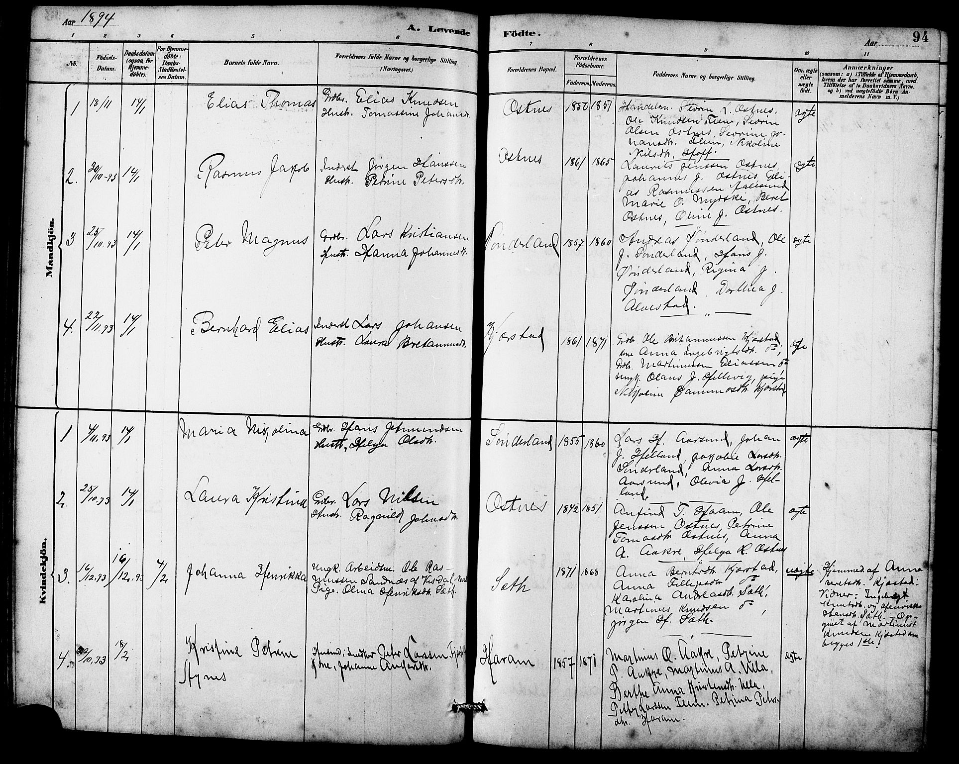 Ministerialprotokoller, klokkerbøker og fødselsregistre - Møre og Romsdal, AV/SAT-A-1454/536/L0510: Klokkerbok nr. 536C05, 1881-1898, s. 94