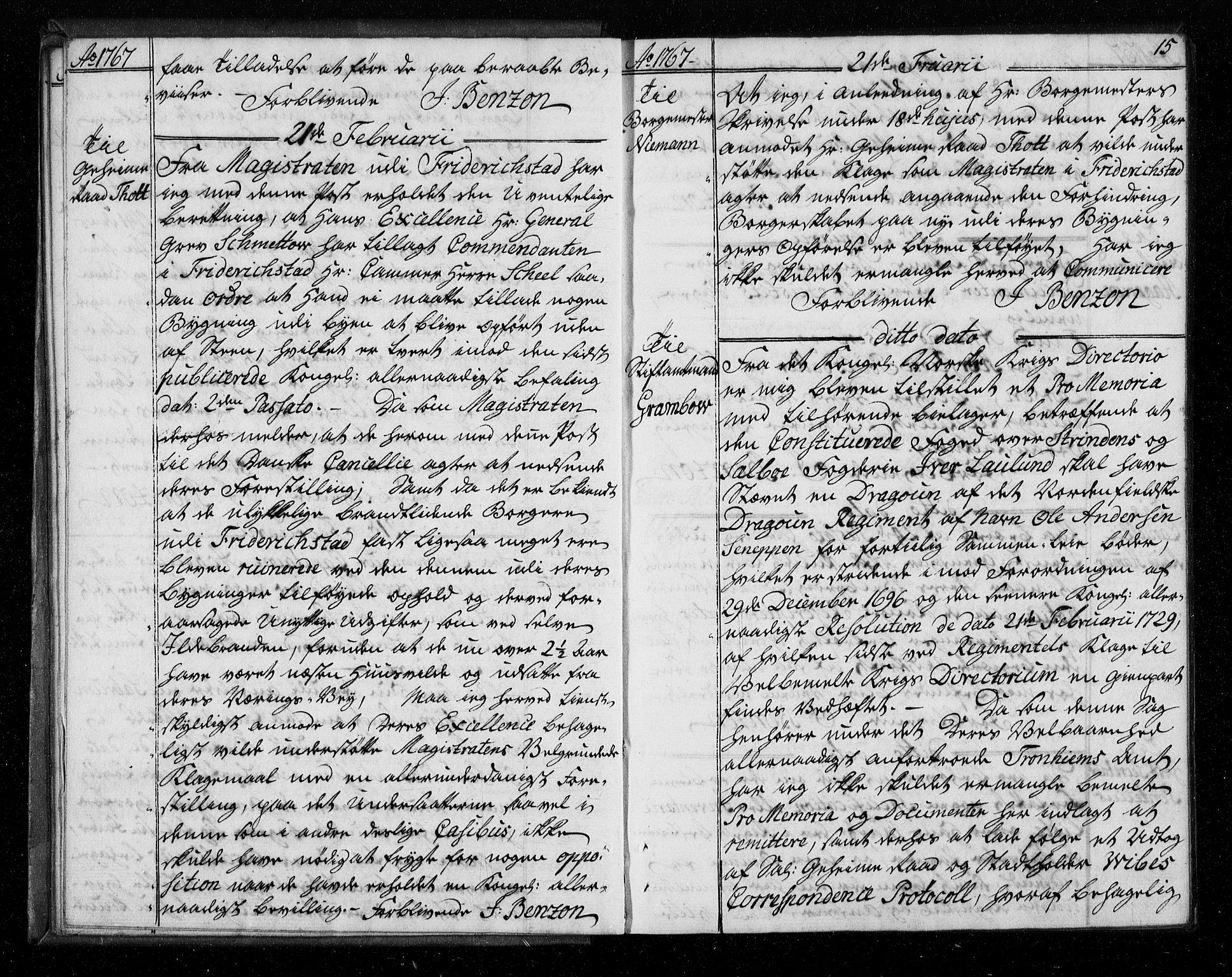 Stattholderembetet 1572-1771, AV/RA-EA-2870/Bf/L0006: Stattholderprotokoll (allmenn kopibok), 1767-1768, s. 14b-15a