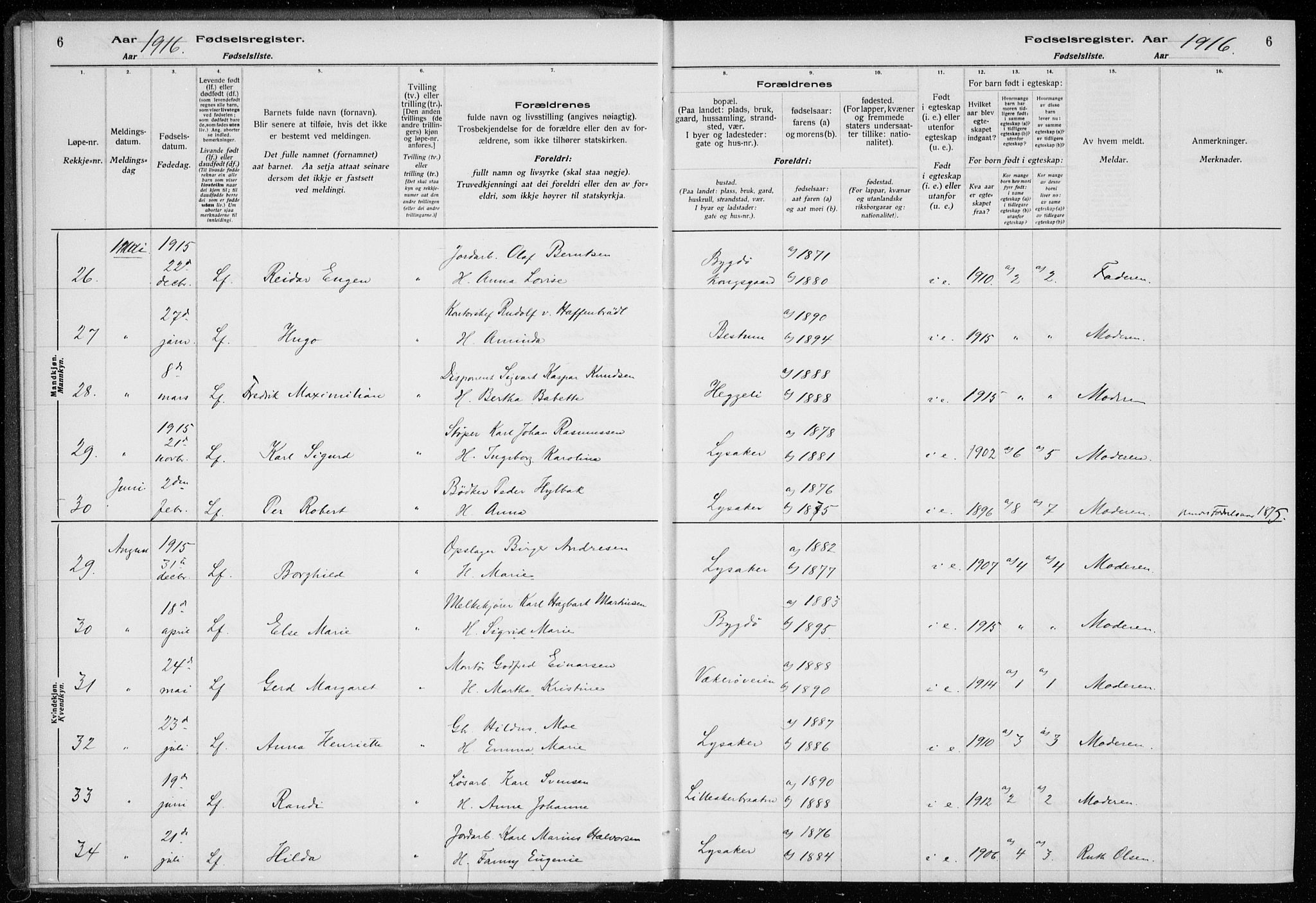 Ullern prestekontor Kirkebøker, AV/SAO-A-10740/J/L0001: Fødselsregister nr. 1, 1916-1928, s. 6