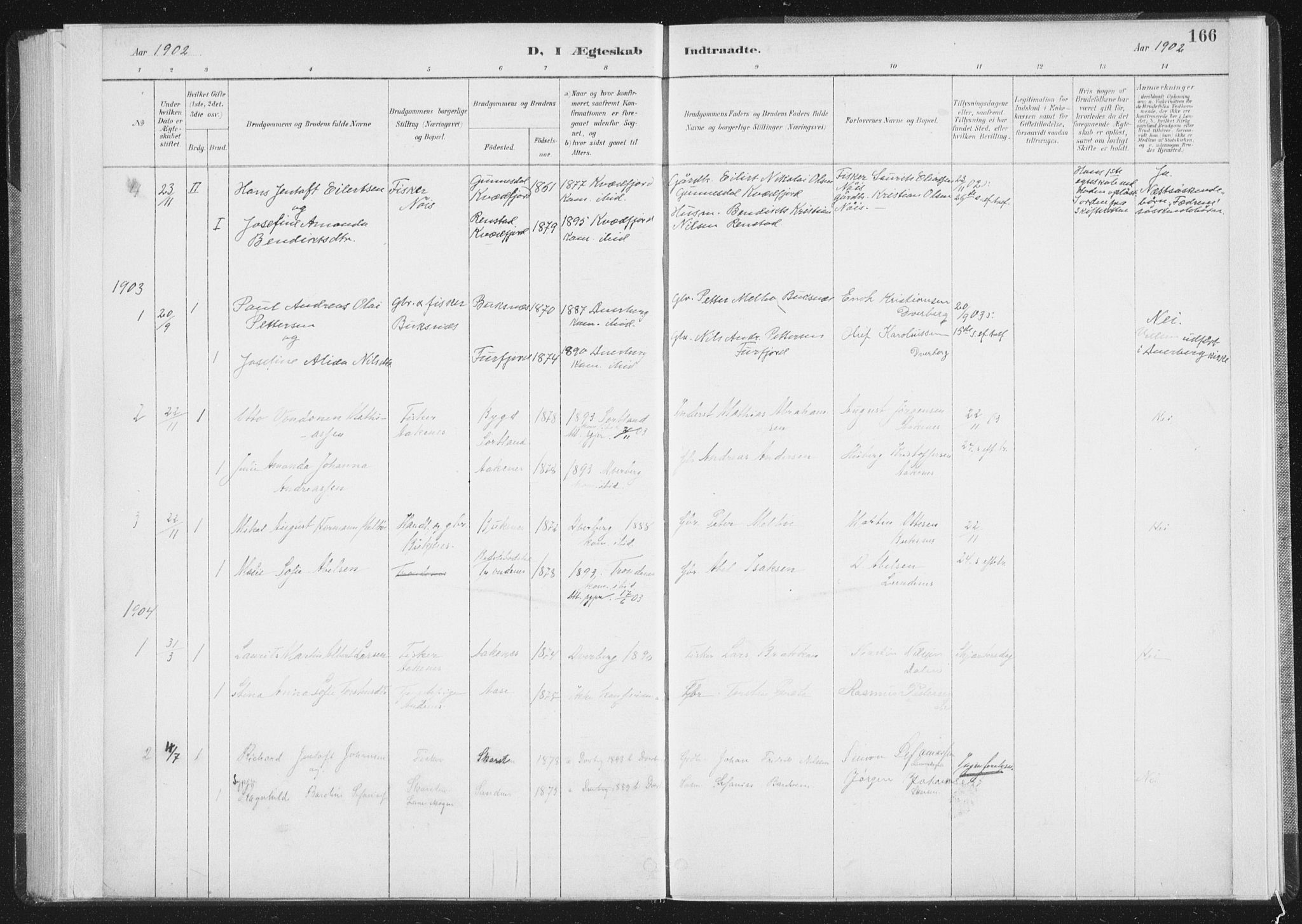 Ministerialprotokoller, klokkerbøker og fødselsregistre - Nordland, AV/SAT-A-1459/898/L1422: Ministerialbok nr. 898A02, 1887-1908, s. 166