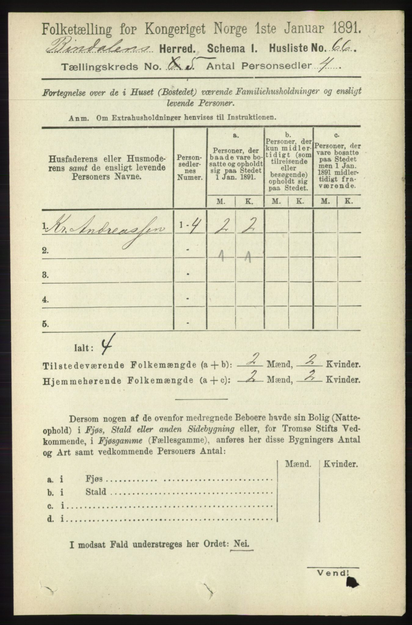 RA, Folketelling 1891 for 1811 Bindal herred, 1891, s. 1335