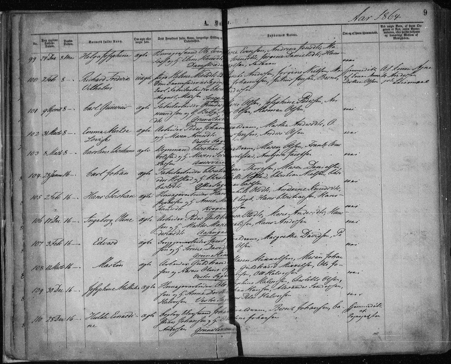 Gamle Aker prestekontor Kirkebøker, AV/SAO-A-10617a/F/L0002: Ministerialbok nr. 2, 1864-1872, s. 9