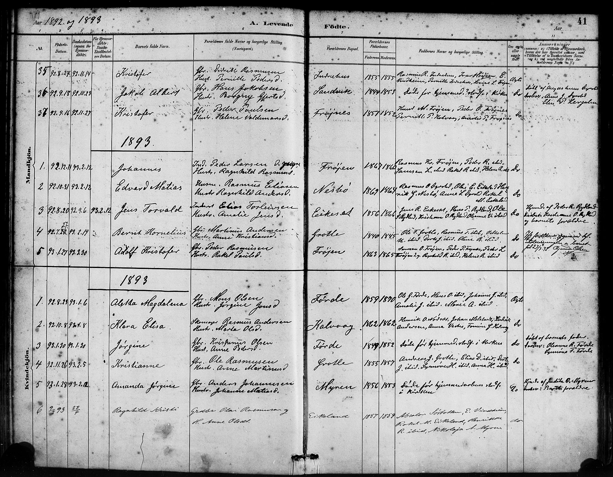 Bremanger sokneprestembete, AV/SAB-A-82201/H/Haa/Haab/L0001: Ministerialbok nr. B 1, 1884-1895, s. 41