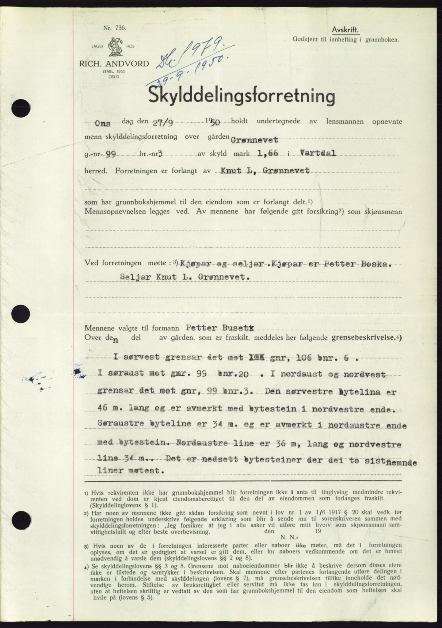Søre Sunnmøre sorenskriveri, SAT/A-4122/1/2/2C/L0087: Pantebok nr. 13A, 1950-1950, Dagboknr: 1979/1950