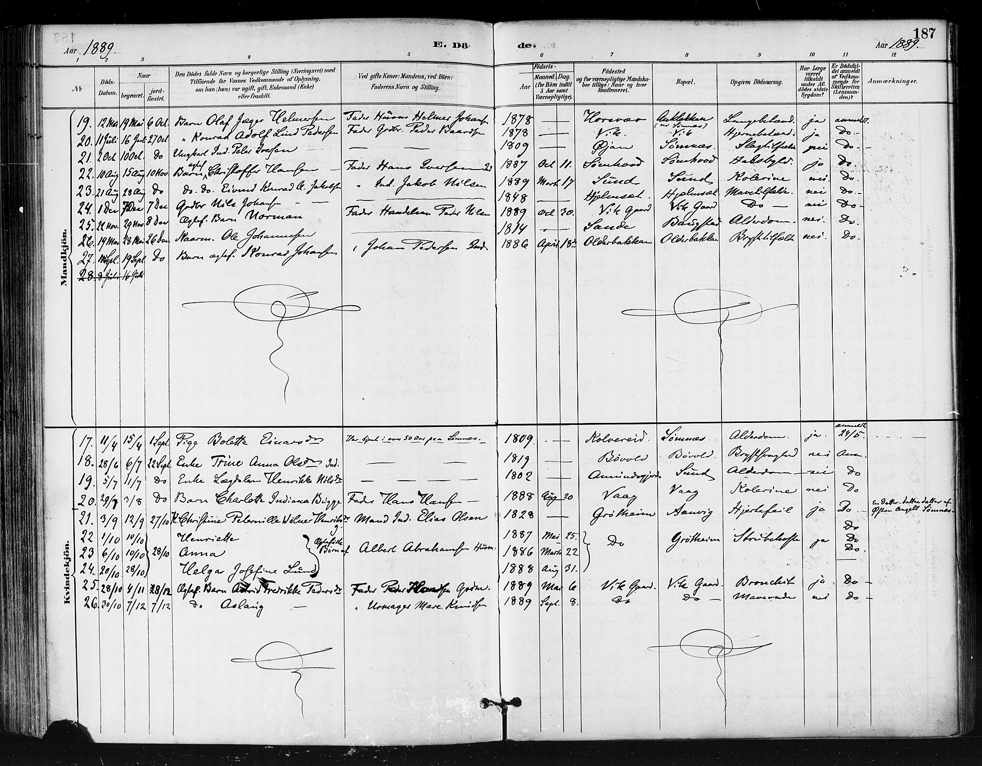 Ministerialprotokoller, klokkerbøker og fødselsregistre - Nordland, AV/SAT-A-1459/812/L0178: Ministerialbok nr. 812A07, 1886-1900, s. 187