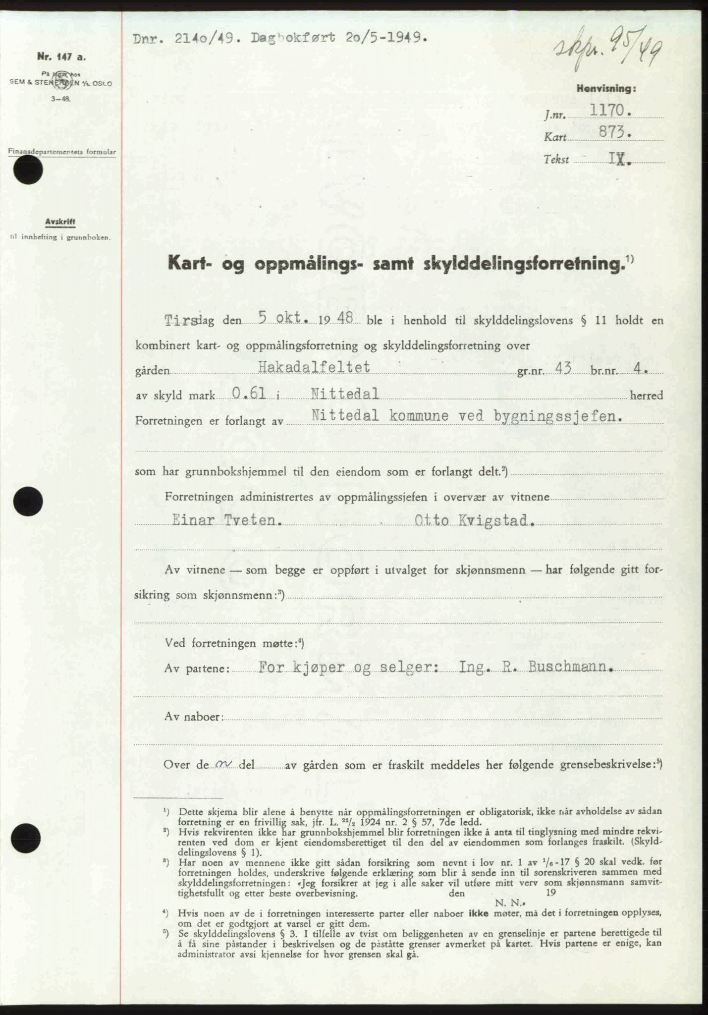 Nedre Romerike sorenskriveri, SAO/A-10469/G/Gb/Gbd/L0025: Pantebok nr. 25, 1949-1949, Dagboknr: 2140/1949