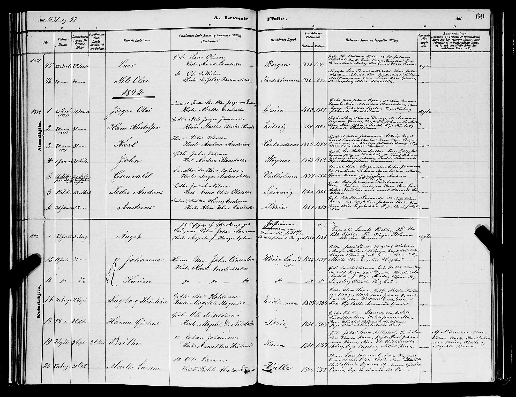 Os sokneprestembete, AV/SAB-A-99929: Klokkerbok nr. A 2, 1880-1896, s. 60