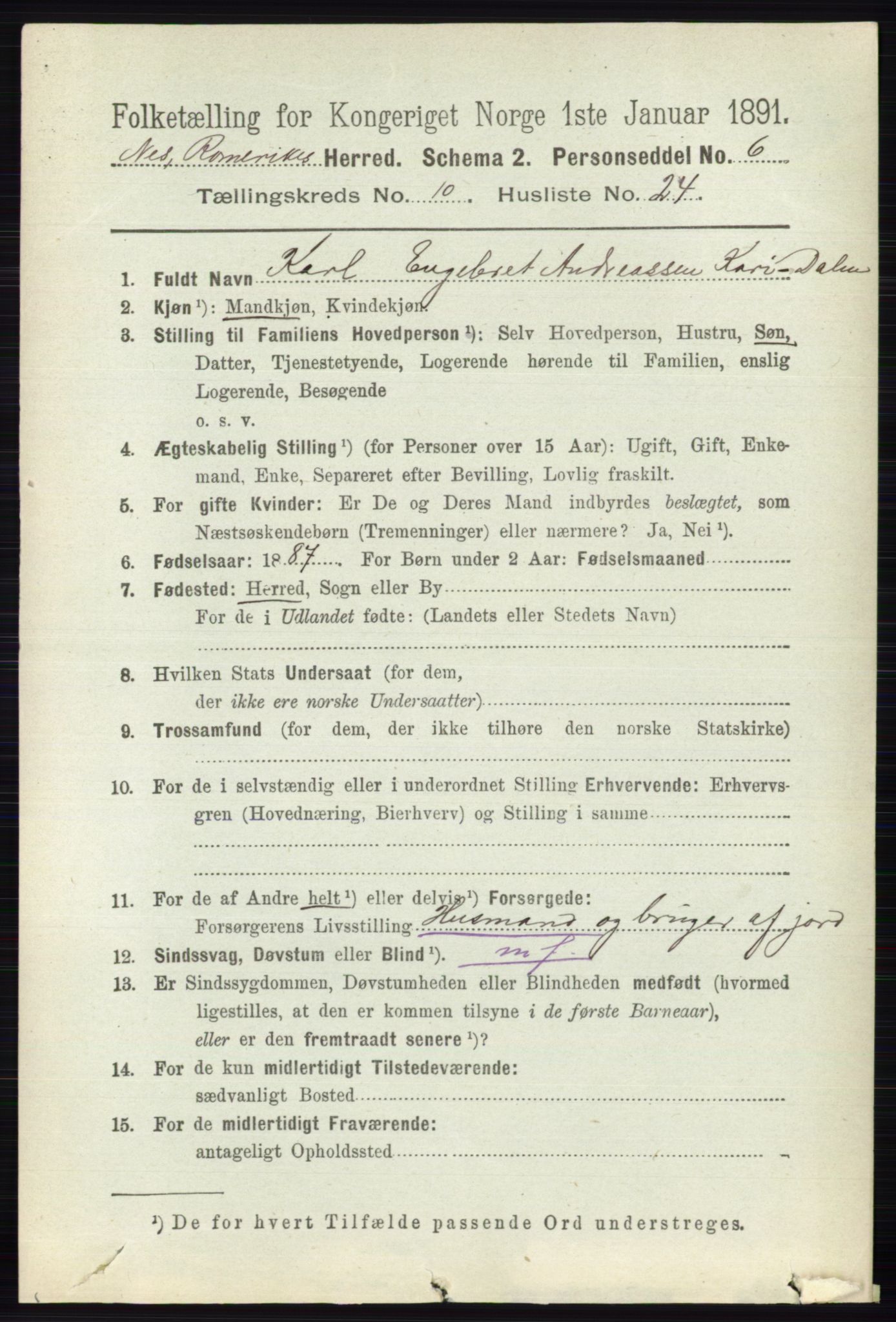 RA, Folketelling 1891 for 0236 Nes herred, 1891, s. 5937