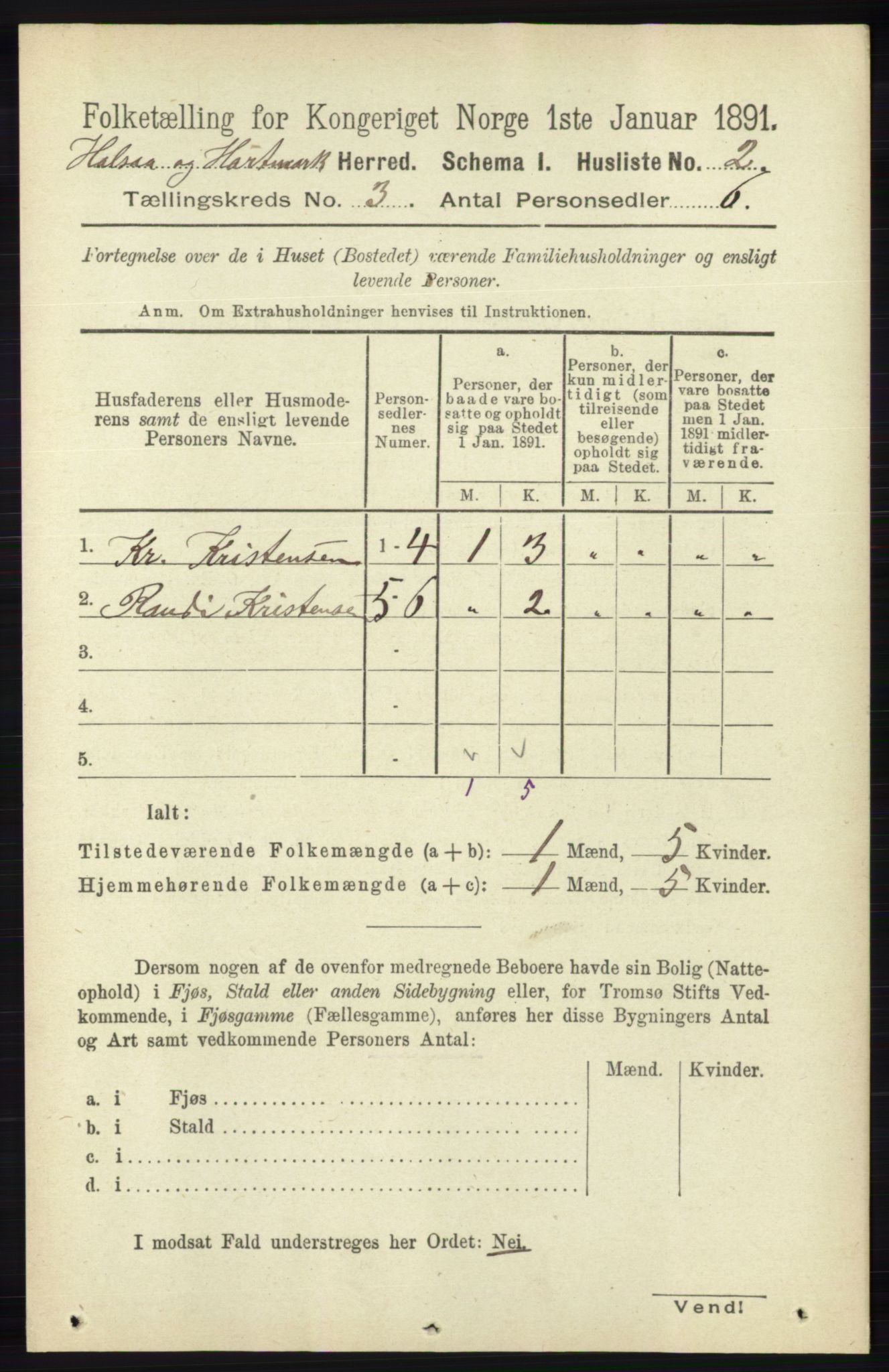 RA, Folketelling 1891 for 1019 Halse og Harkmark herred, 1891, s. 937