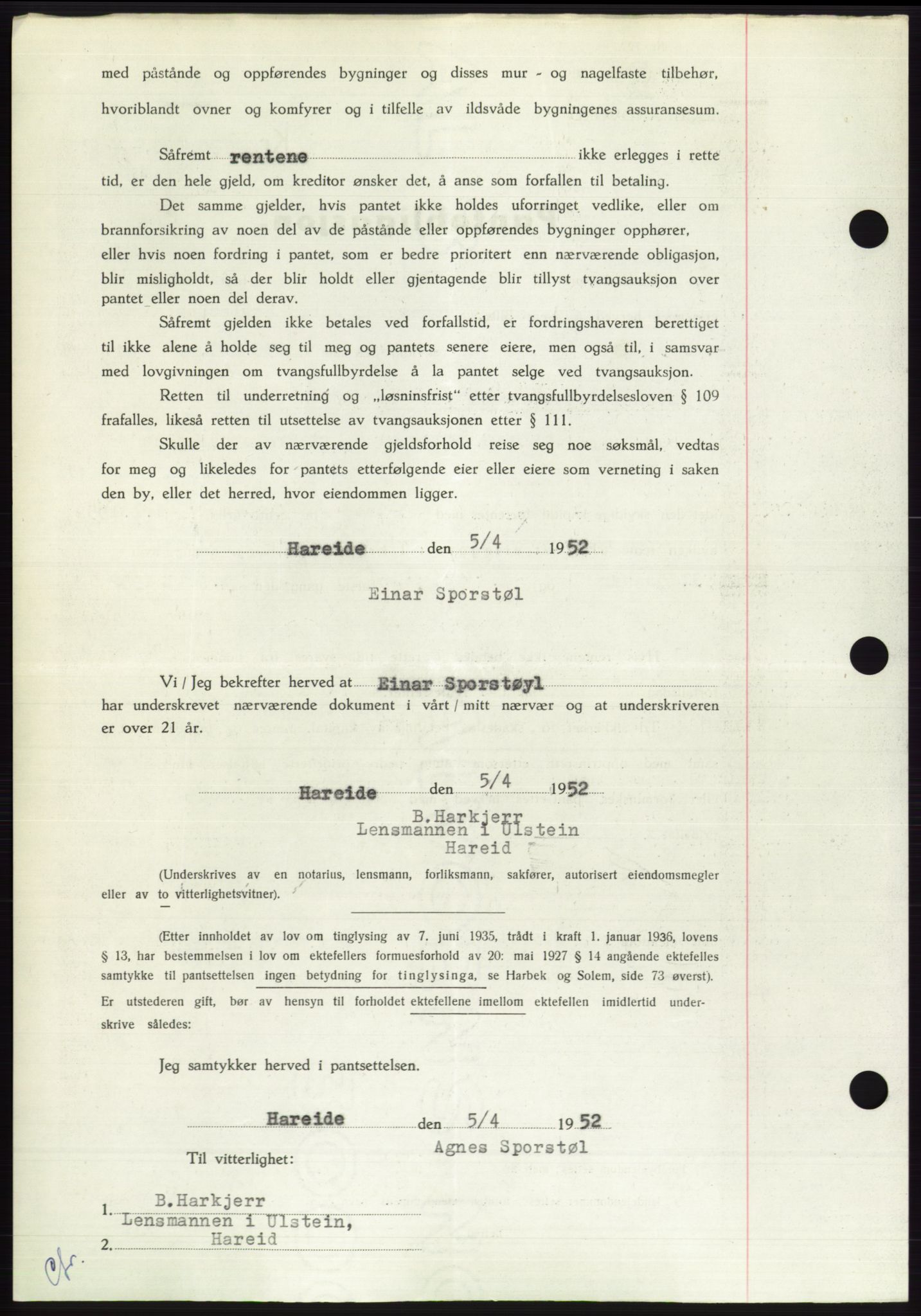 Søre Sunnmøre sorenskriveri, AV/SAT-A-4122/1/2/2C/L0121: Pantebok nr. 9B, 1951-1952, Dagboknr: 759/1952