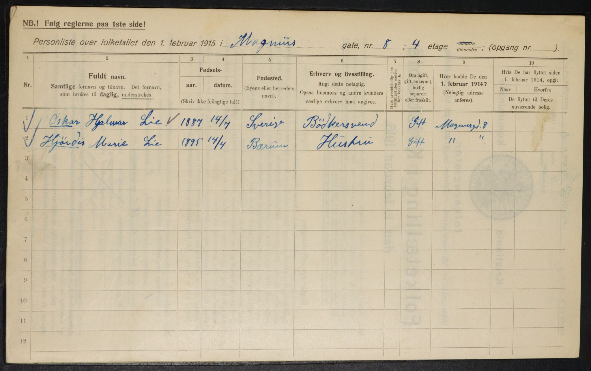 OBA, Kommunal folketelling 1.2.1915 for Kristiania, 1915, s. 58975