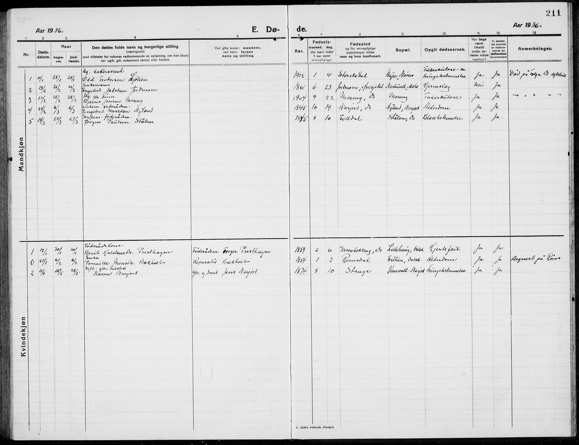 Tolga prestekontor, AV/SAH-PREST-062/L/L0014: Klokkerbok nr. 14, 1913-1936, s. 211