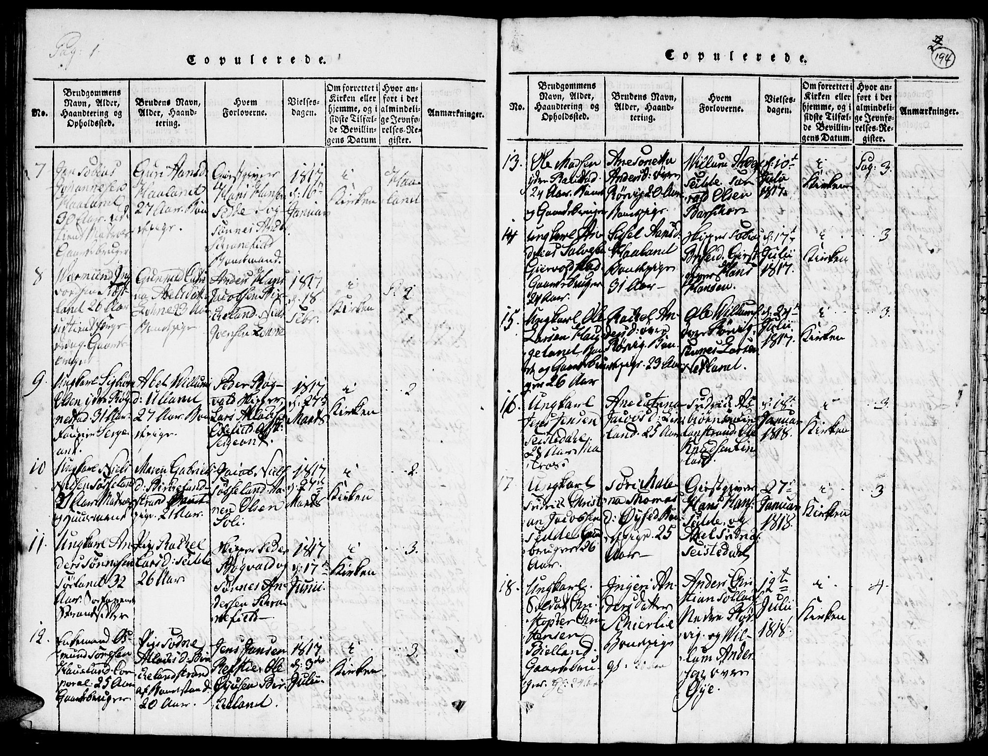 Kvinesdal sokneprestkontor, SAK/1111-0026/F/Fa/Faa/L0001: Ministerialbok nr. A 1, 1815-1849, s. 194