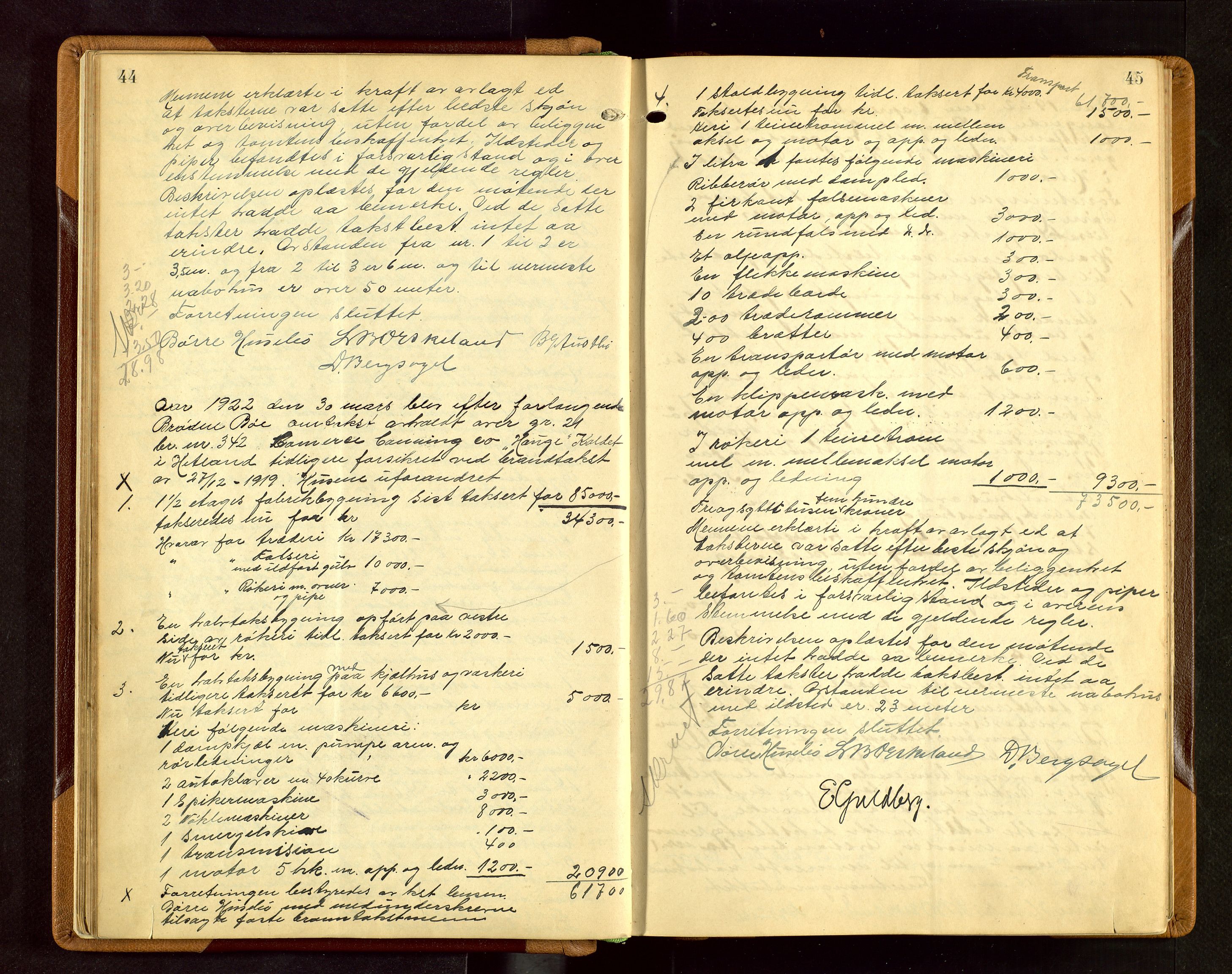 Hetland lensmannskontor, AV/SAST-A-100101/Goa/L0006: "Branntakstprotokoll", 1921-1938, s. 44-45