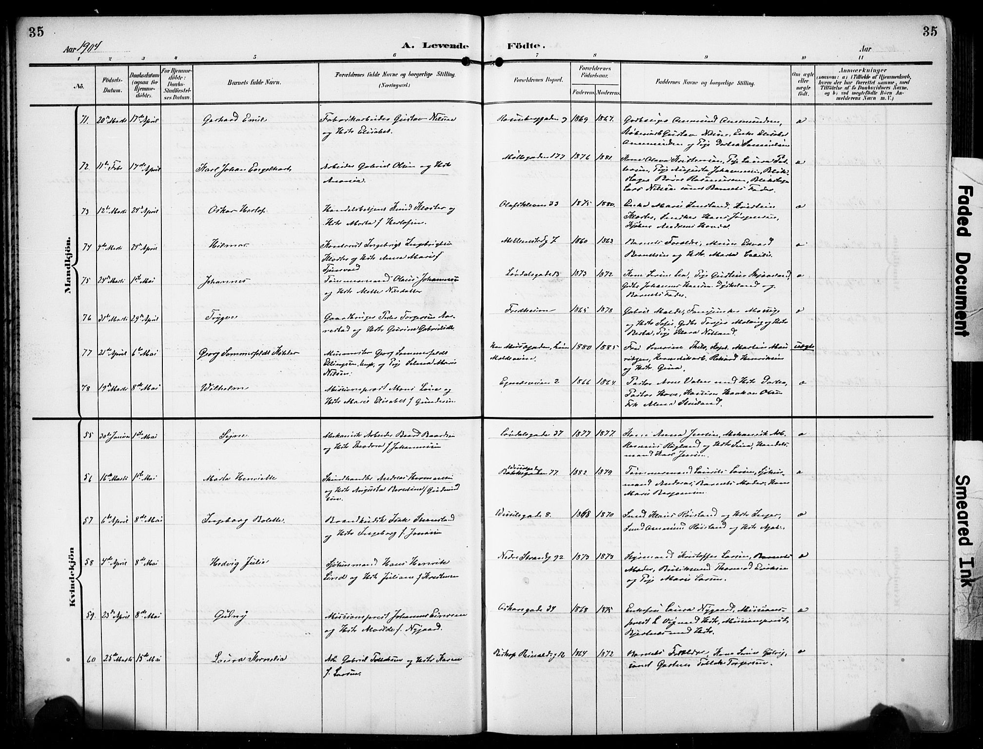 Domkirken sokneprestkontor, AV/SAST-A-101812/001/30/30BB/L0018: Klokkerbok nr. B 18, 1903-1915, s. 35