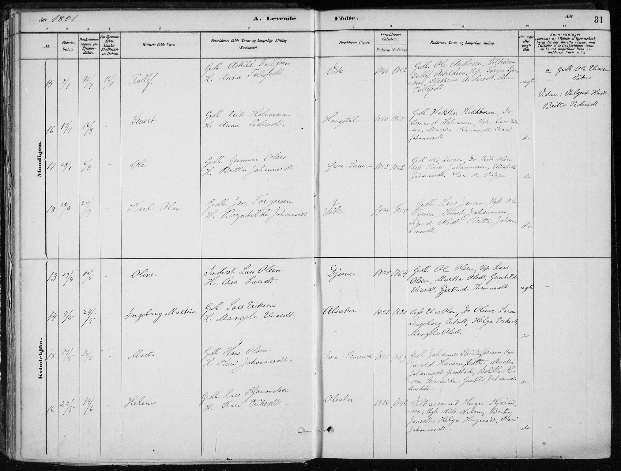 Skånevik sokneprestembete, AV/SAB-A-77801/H/Haa: Ministerialbok nr. E  1, 1879-1901, s. 31