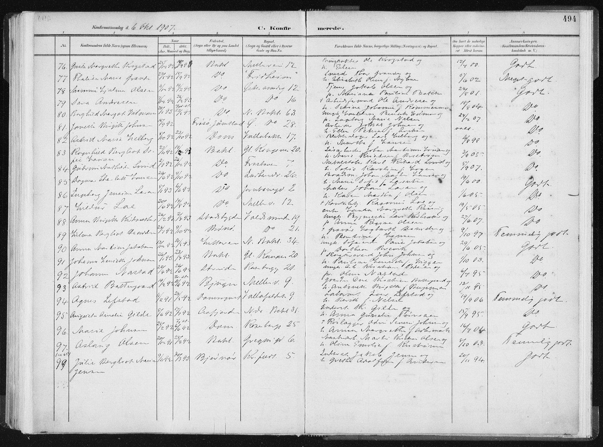 Ministerialprotokoller, klokkerbøker og fødselsregistre - Sør-Trøndelag, AV/SAT-A-1456/604/L0200: Ministerialbok nr. 604A20II, 1901-1908, s. 494