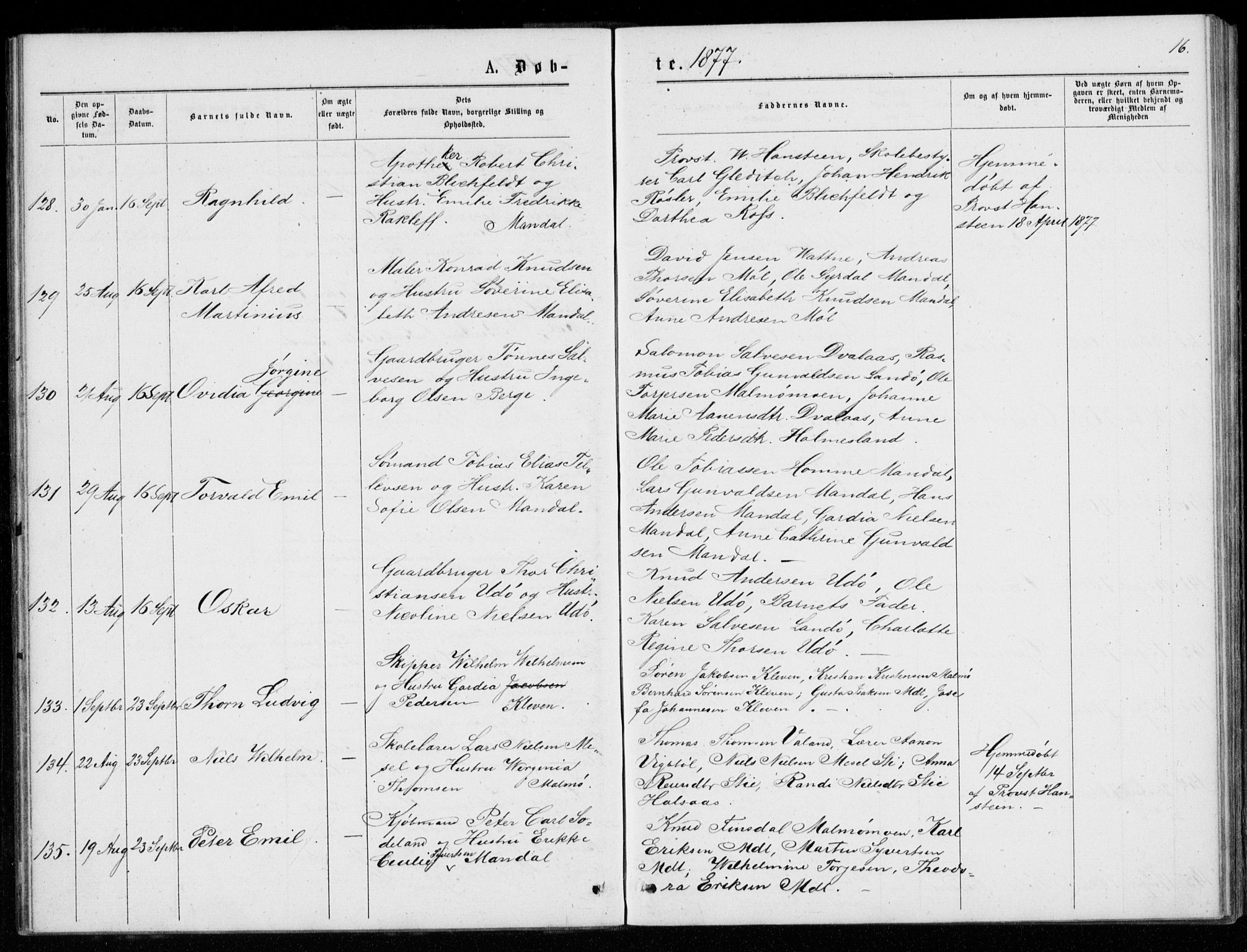 Mandal sokneprestkontor, AV/SAK-1111-0030/F/Fb/Fba/L0010: Klokkerbok nr. B 4, 1876-1880, s. 16