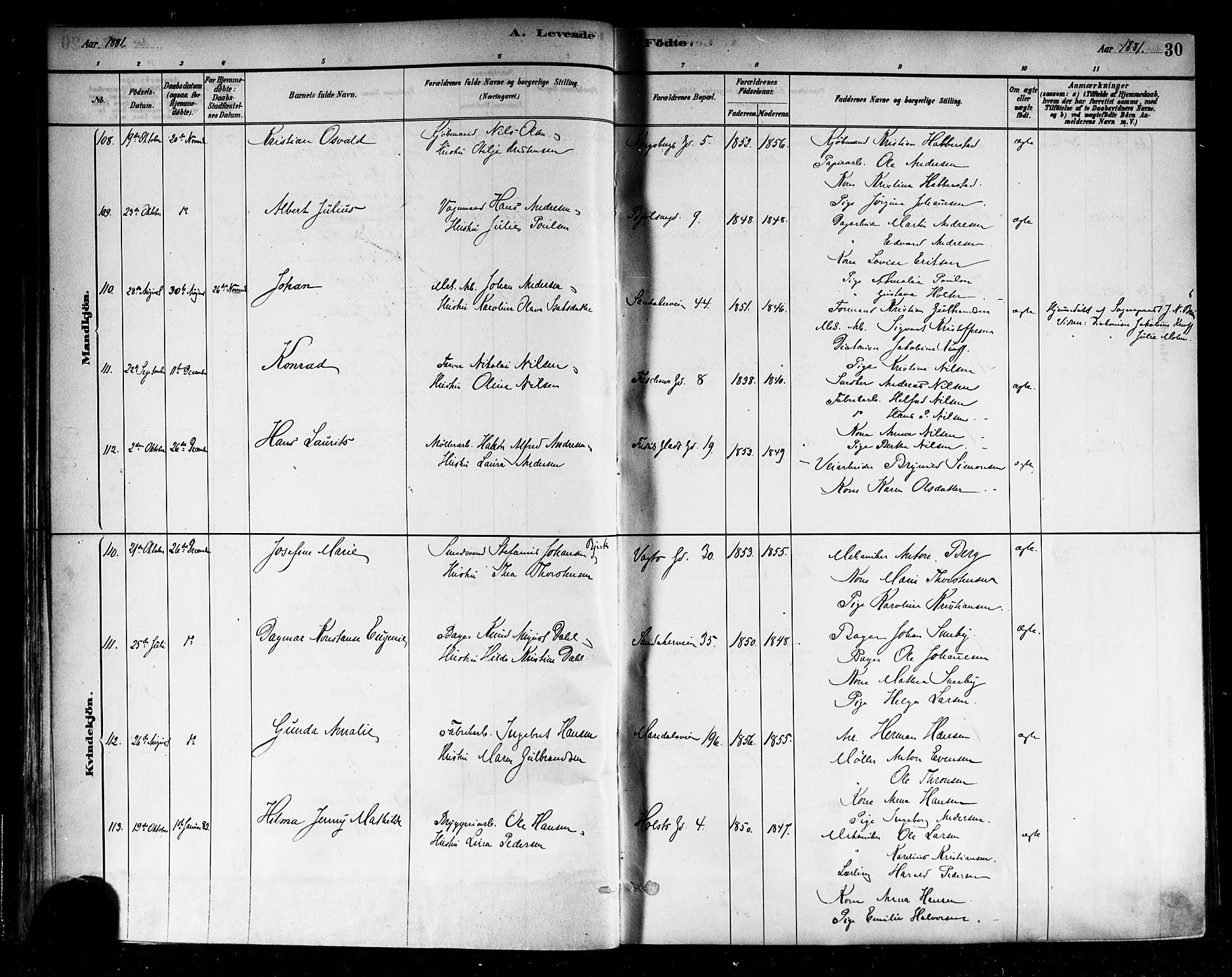 Sagene prestekontor Kirkebøker, AV/SAO-A-10796/F/L0001: Ministerialbok nr. 1, 1880-1893, s. 30