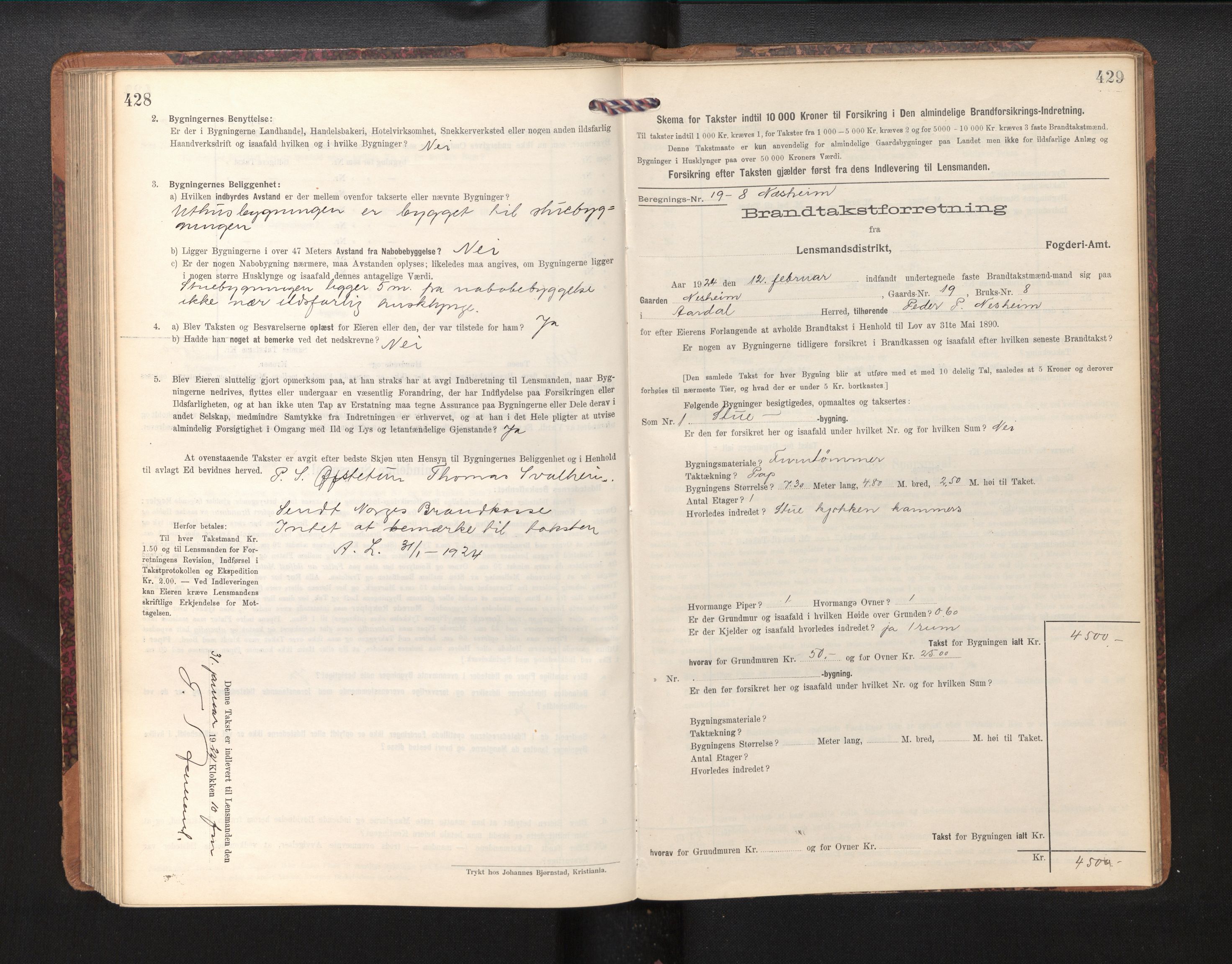 Lensmannen i Årdal, SAB/A-30501/0012/L0009: Branntakstprotokoll, skjematakst, 1914-1926, s. 428-429