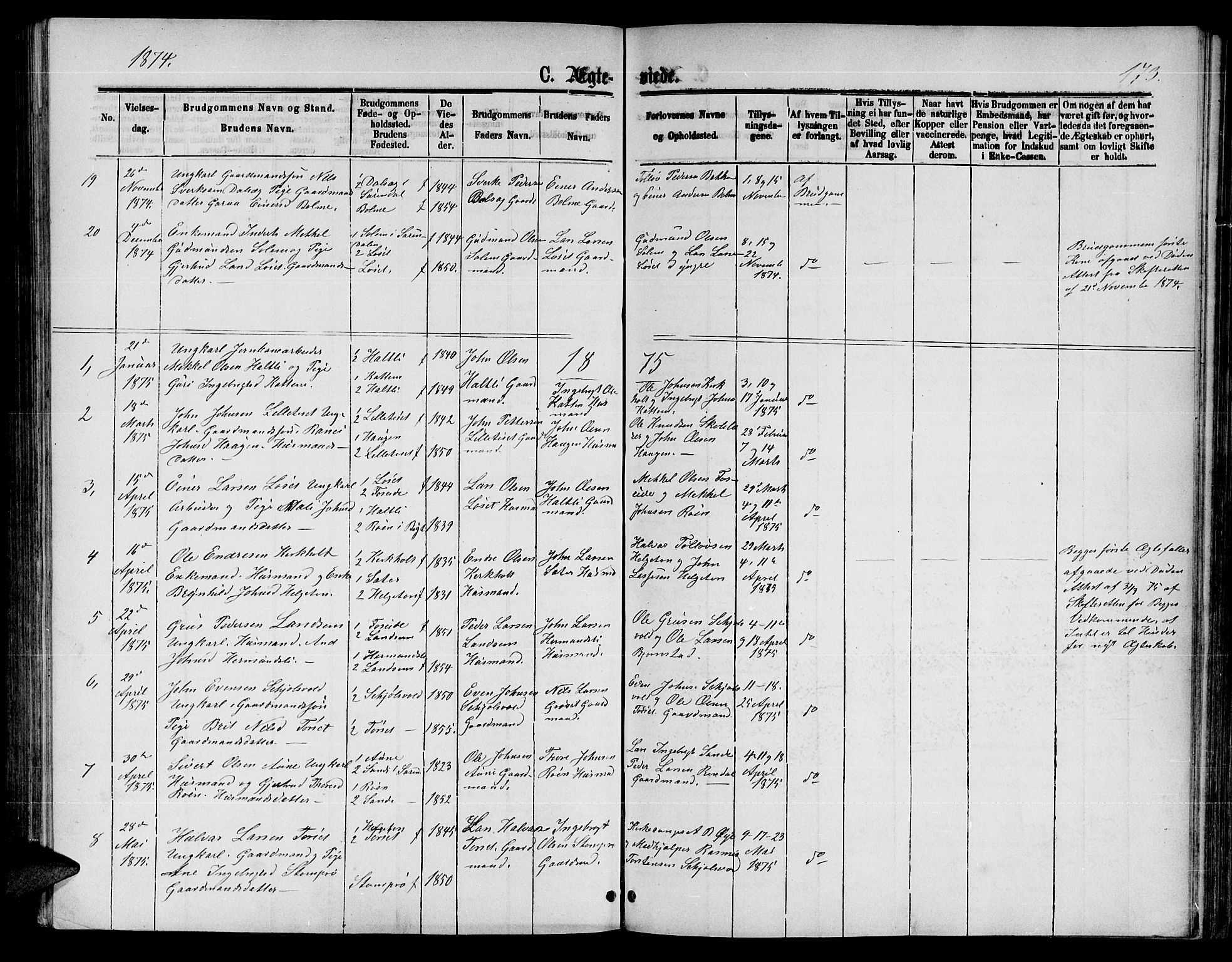 Ministerialprotokoller, klokkerbøker og fødselsregistre - Møre og Romsdal, AV/SAT-A-1454/598/L1076: Klokkerbok nr. 598C01, 1867-1878, s. 173