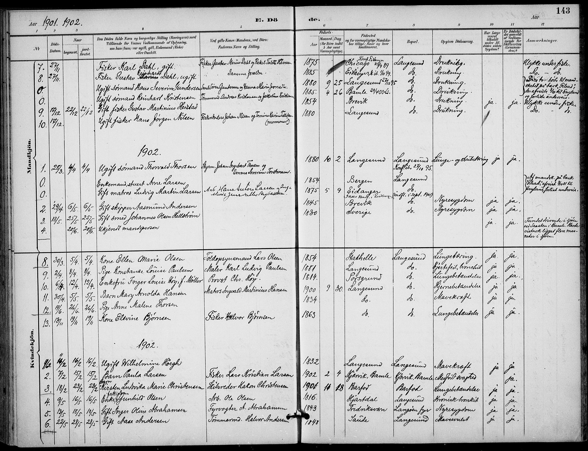 Langesund kirkebøker, AV/SAKO-A-280/F/Fa/L0003: Ministerialbok nr. 3, 1893-1907, s. 143
