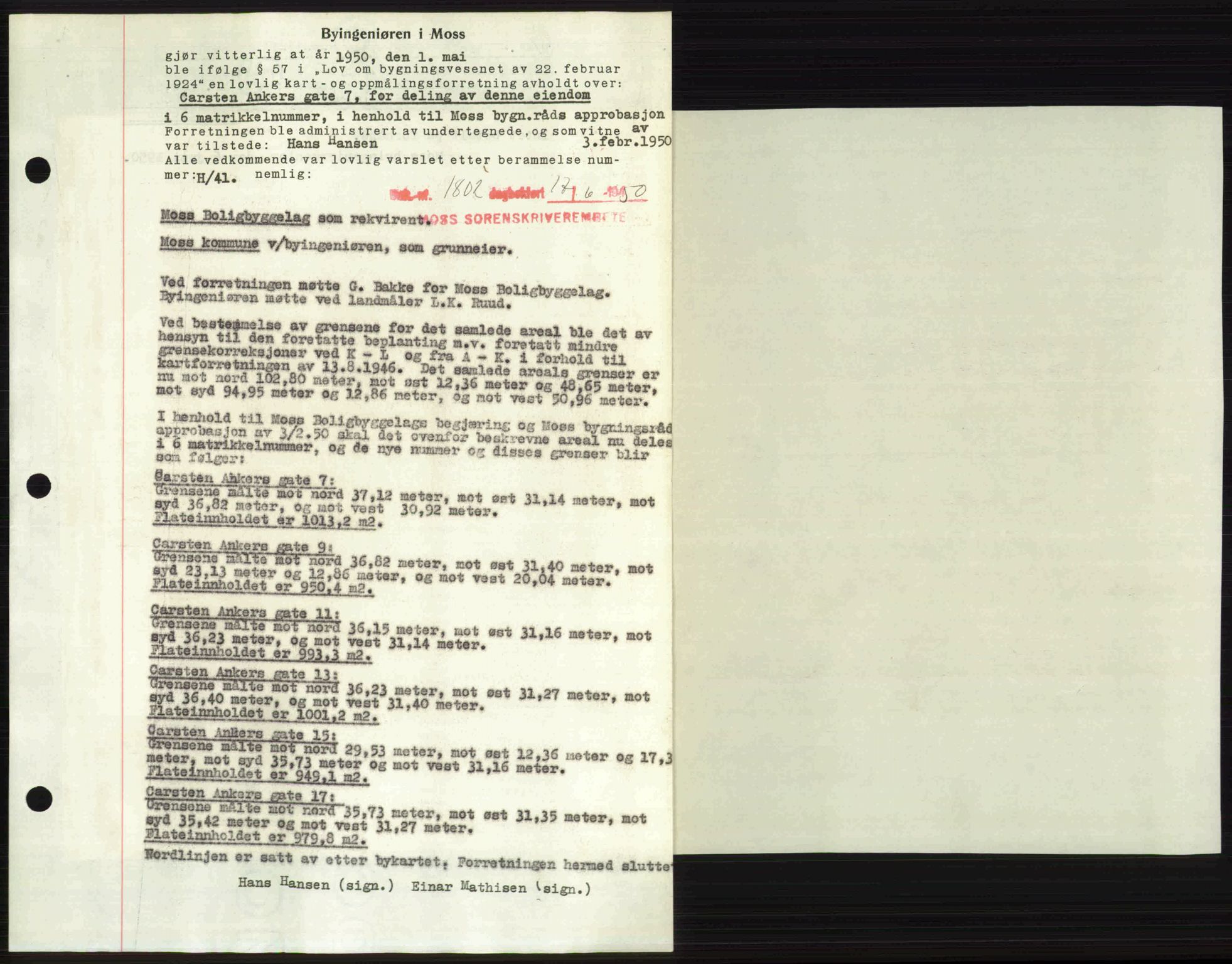 Moss sorenskriveri, SAO/A-10168: Pantebok nr. A26, 1950-1950, Dagboknr: 1802/1950