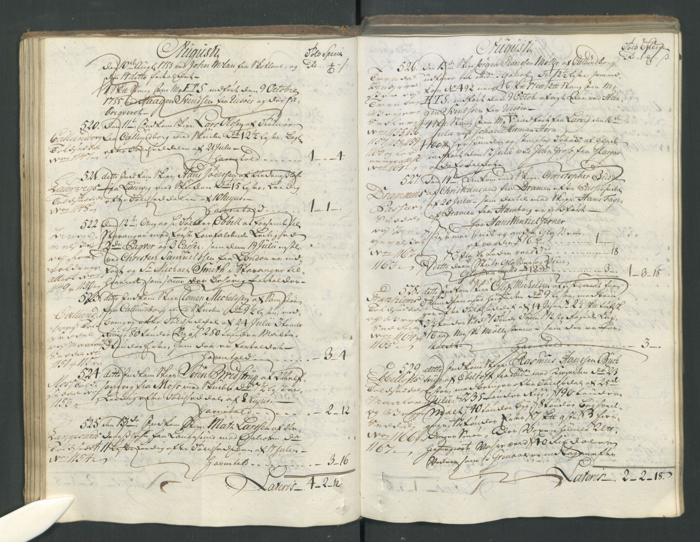 Generaltollkammeret, tollregnskaper, AV/RA-EA-5490/R15/L0029/0001: Tollregnskaper Arendal / Inngående hovedtollbok, 1756, s. 76b-77a