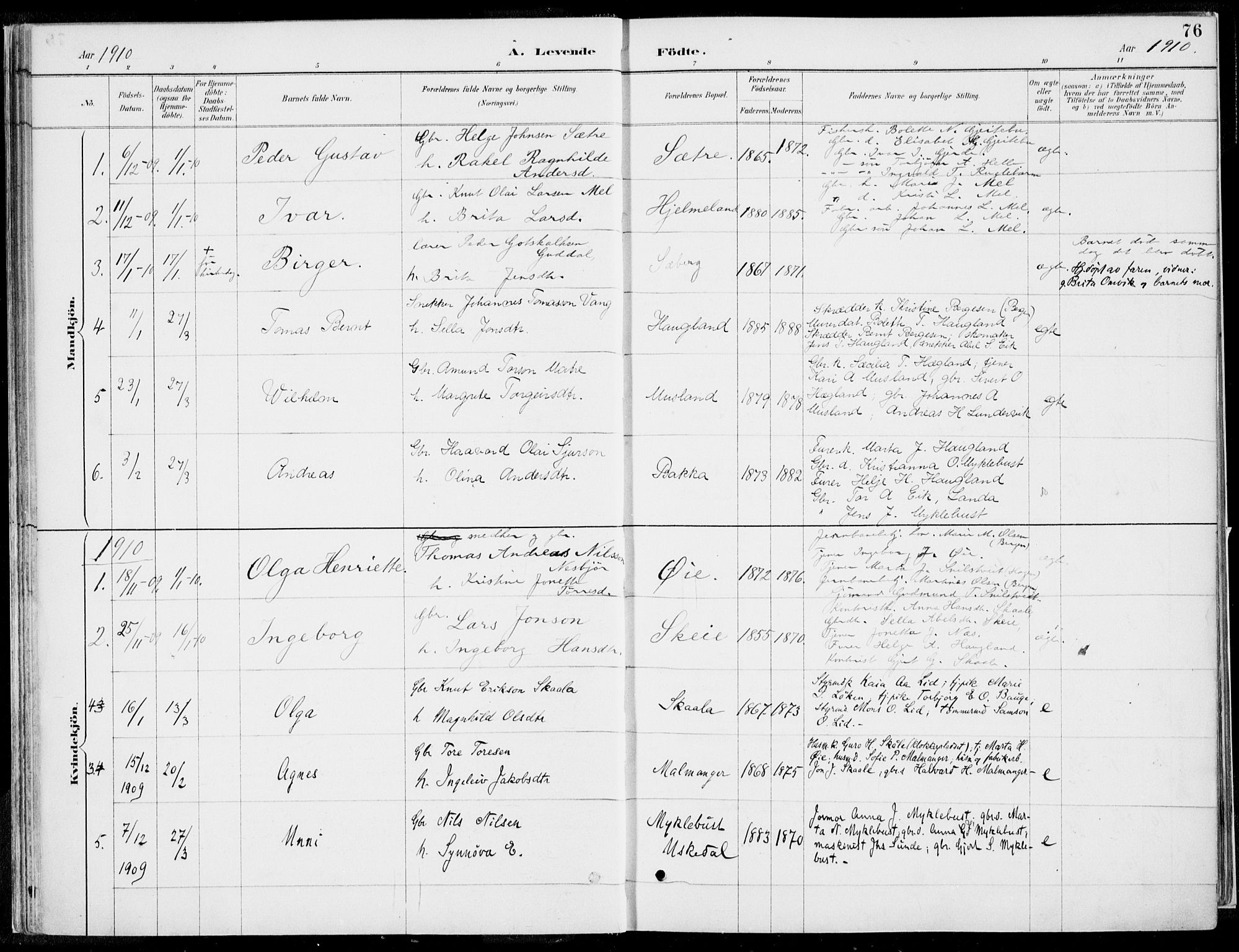 Kvinnherad sokneprestembete, AV/SAB-A-76401/H/Haa: Ministerialbok nr. B  1, 1887-1921, s. 76