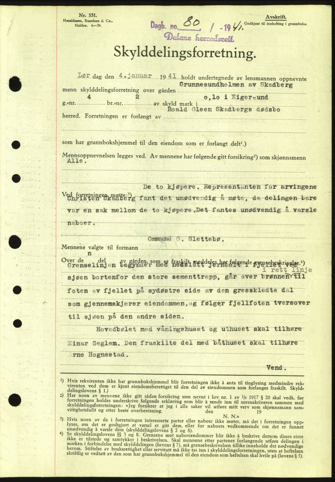 Dalane sorenskriveri, SAST/A-100309/02/G/Gb/L0044: Pantebok nr. A5, 1940-1941, Dagboknr: 80/1941