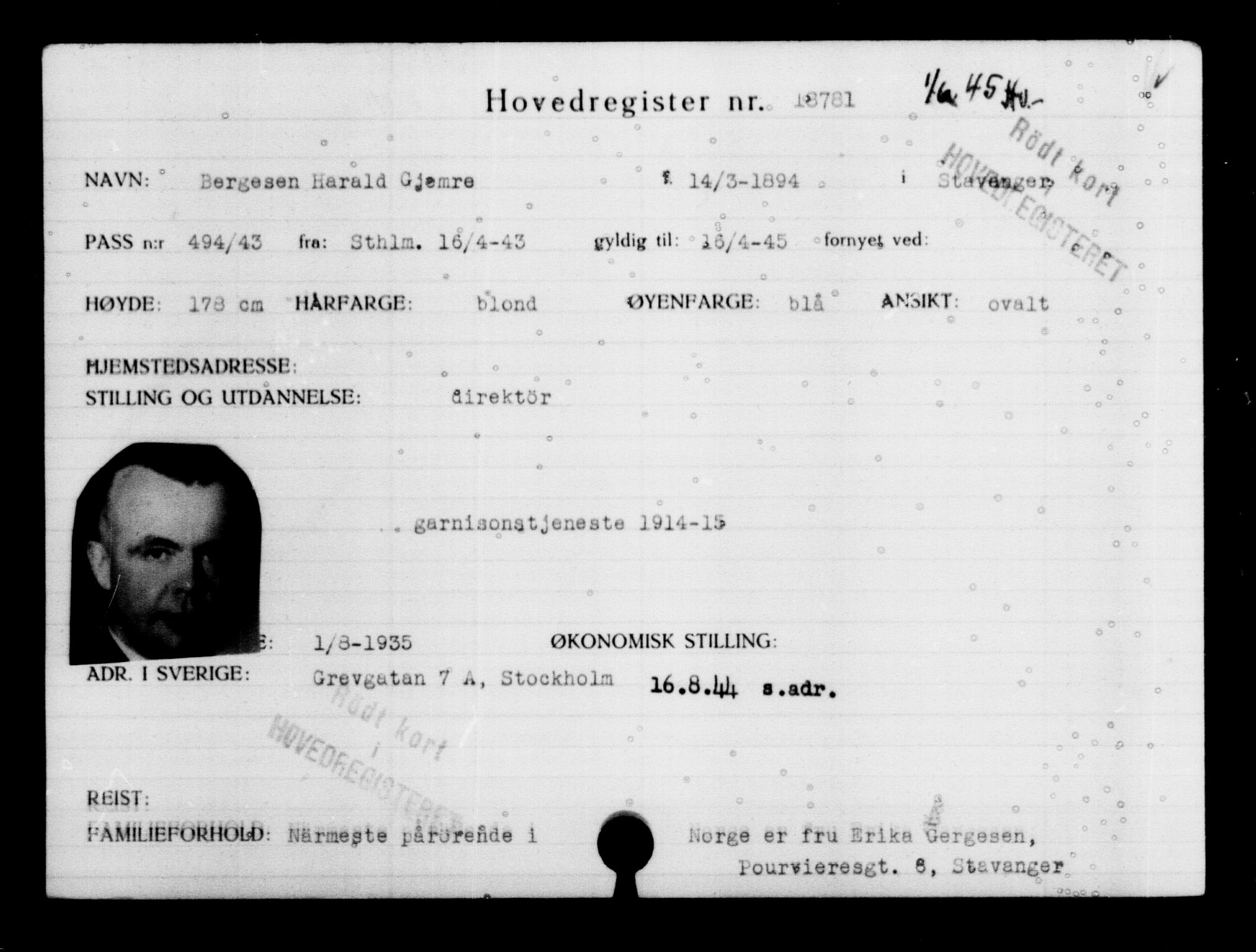 Utenriksstasjonene, Legasjonen i Stockholm, Flyktningkontoret, AV/RA-S-6753/V/Va/L0009: Kjesäterkartoteket, flyktninger med registreringsnr. 18502-22048, 1940-1945, s. 324