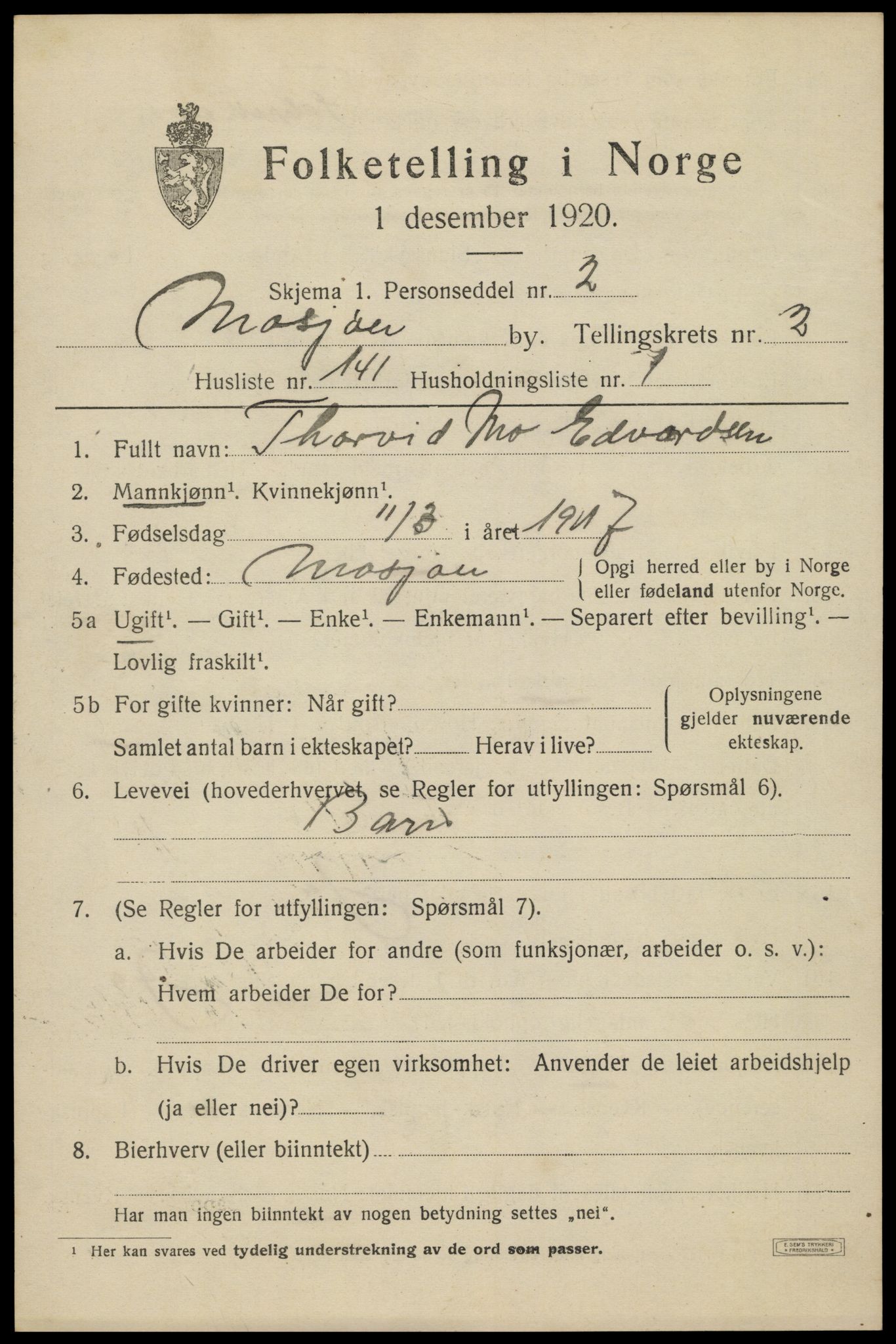 SAT, Folketelling 1920 for 1802 Mosjøen ladested, 1920, s. 5168
