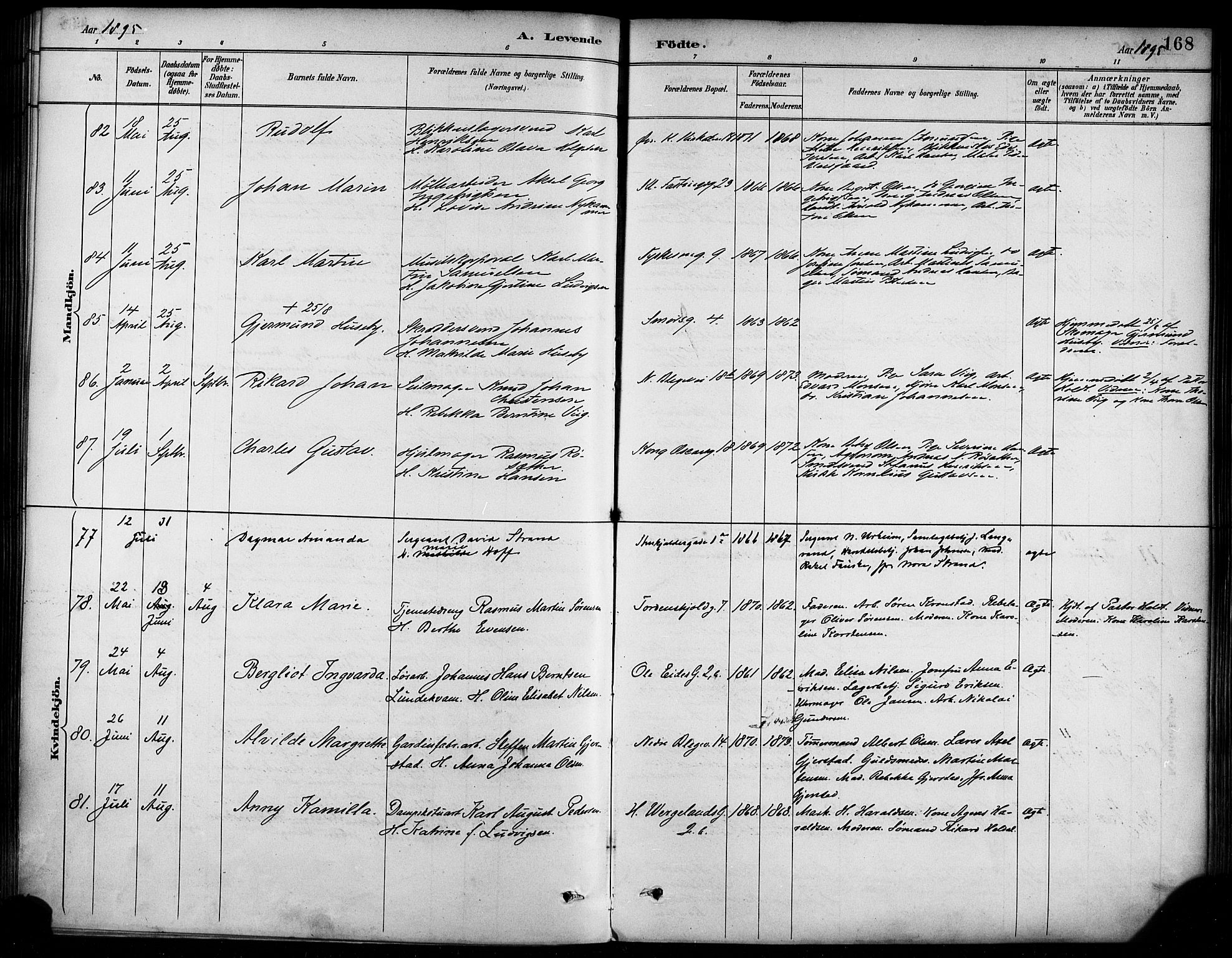 Korskirken sokneprestembete, AV/SAB-A-76101/H/Haa/L0022: Ministerialbok nr. B 8, 1889-1899, s. 168