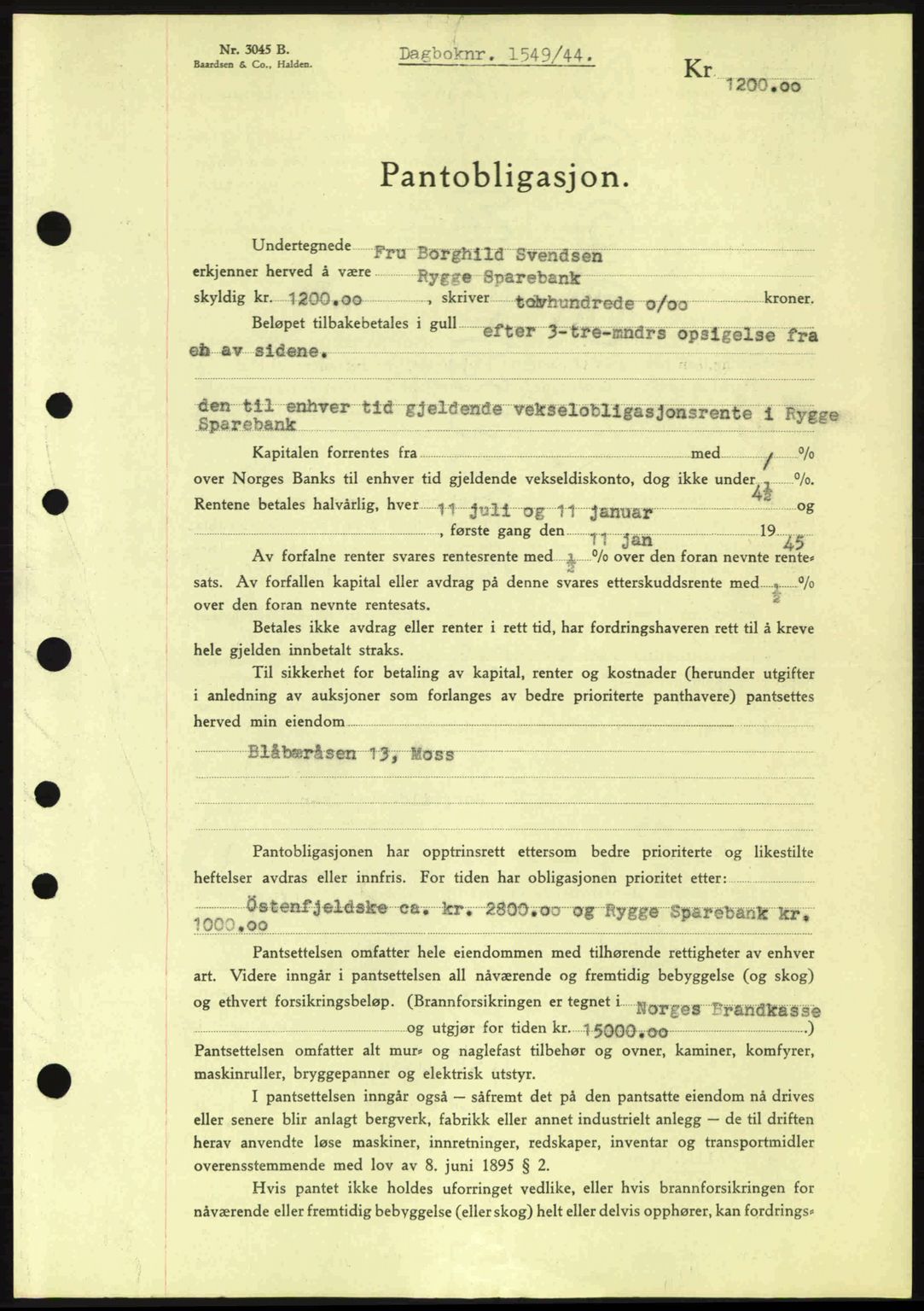 Moss sorenskriveri, SAO/A-10168: Pantebok nr. B13, 1943-1945, Dagboknr: 1549/1944