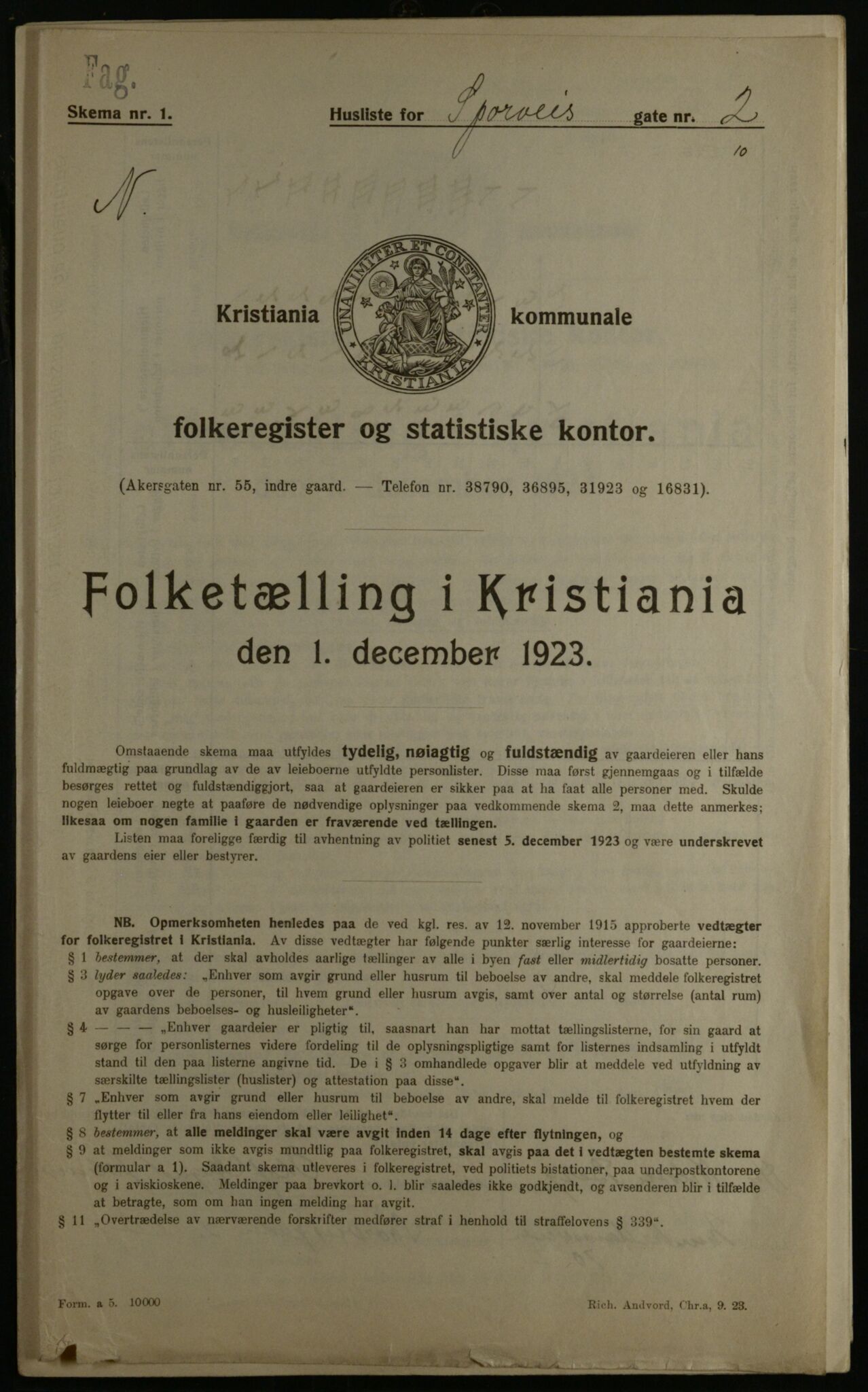 OBA, Kommunal folketelling 1.12.1923 for Kristiania, 1923, s. 110892