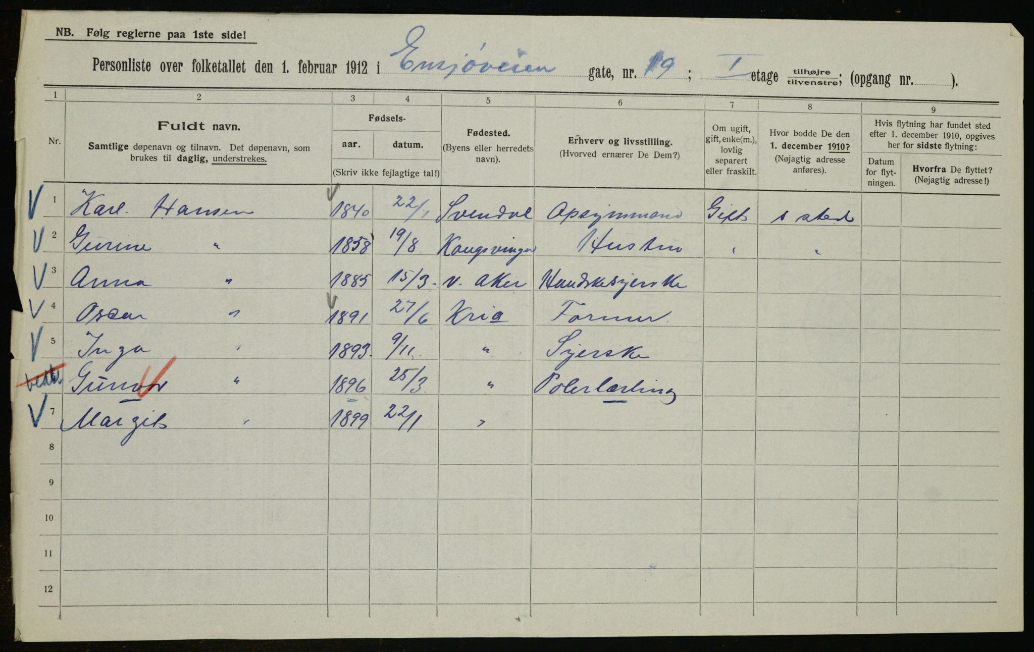 OBA, Kommunal folketelling 1.2.1912 for Kristiania, 1912, s. 21915