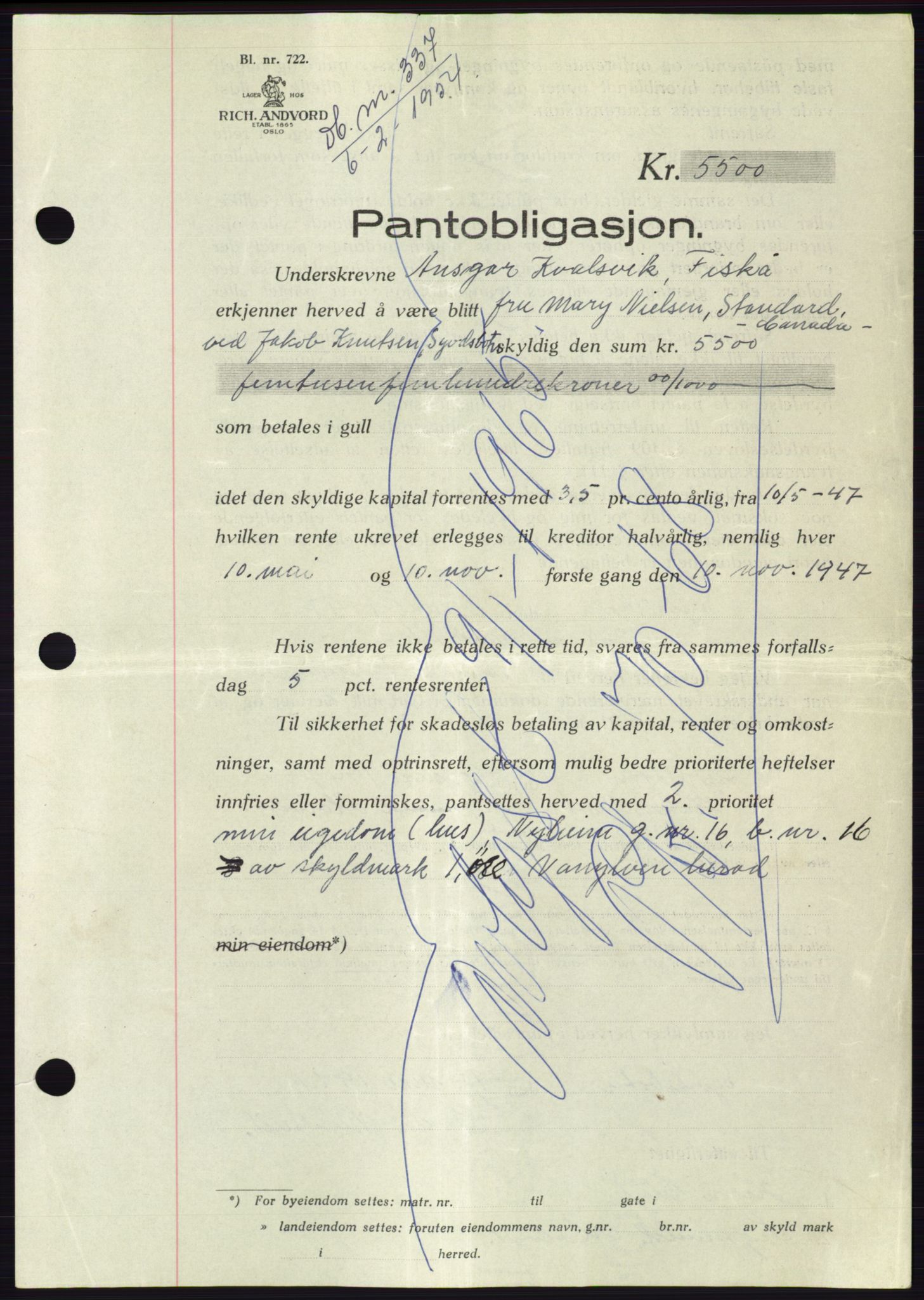 Søre Sunnmøre sorenskriveri, AV/SAT-A-4122/1/2/2C/L0124: Pantebok nr. 12B, 1953-1954, Dagboknr: 337/1954